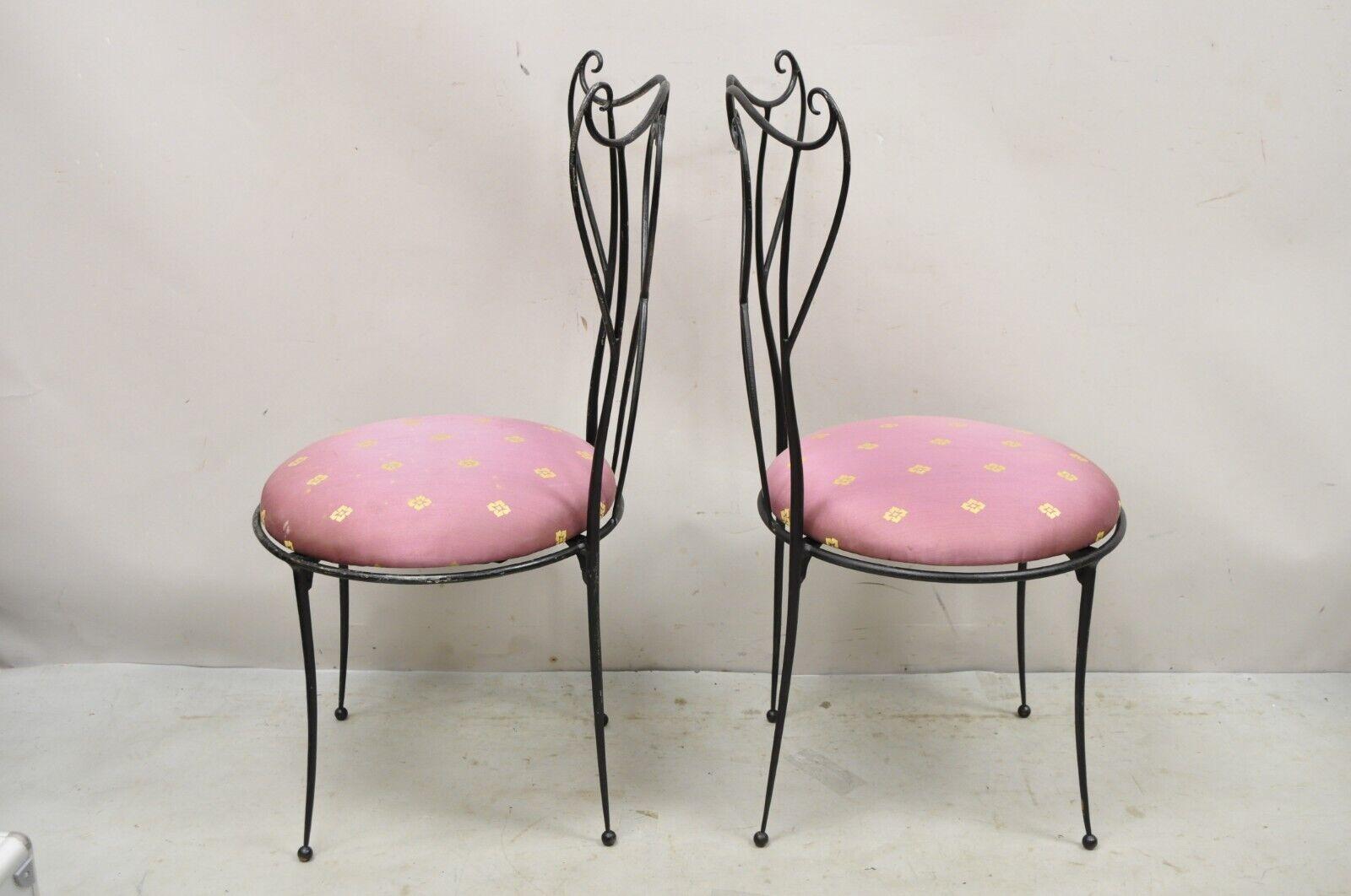 Pair Vtg Salterini Style Mid-Century Modern Wrought Iron Scrolling Side Chairs For Sale 8