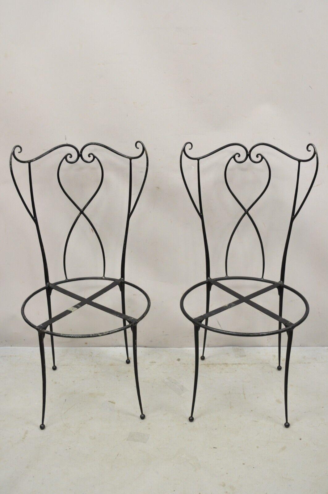 Pair Vtg Salterini Style Mid-Century Modern Wrought Iron Scrolling Side Chairs For Sale 5