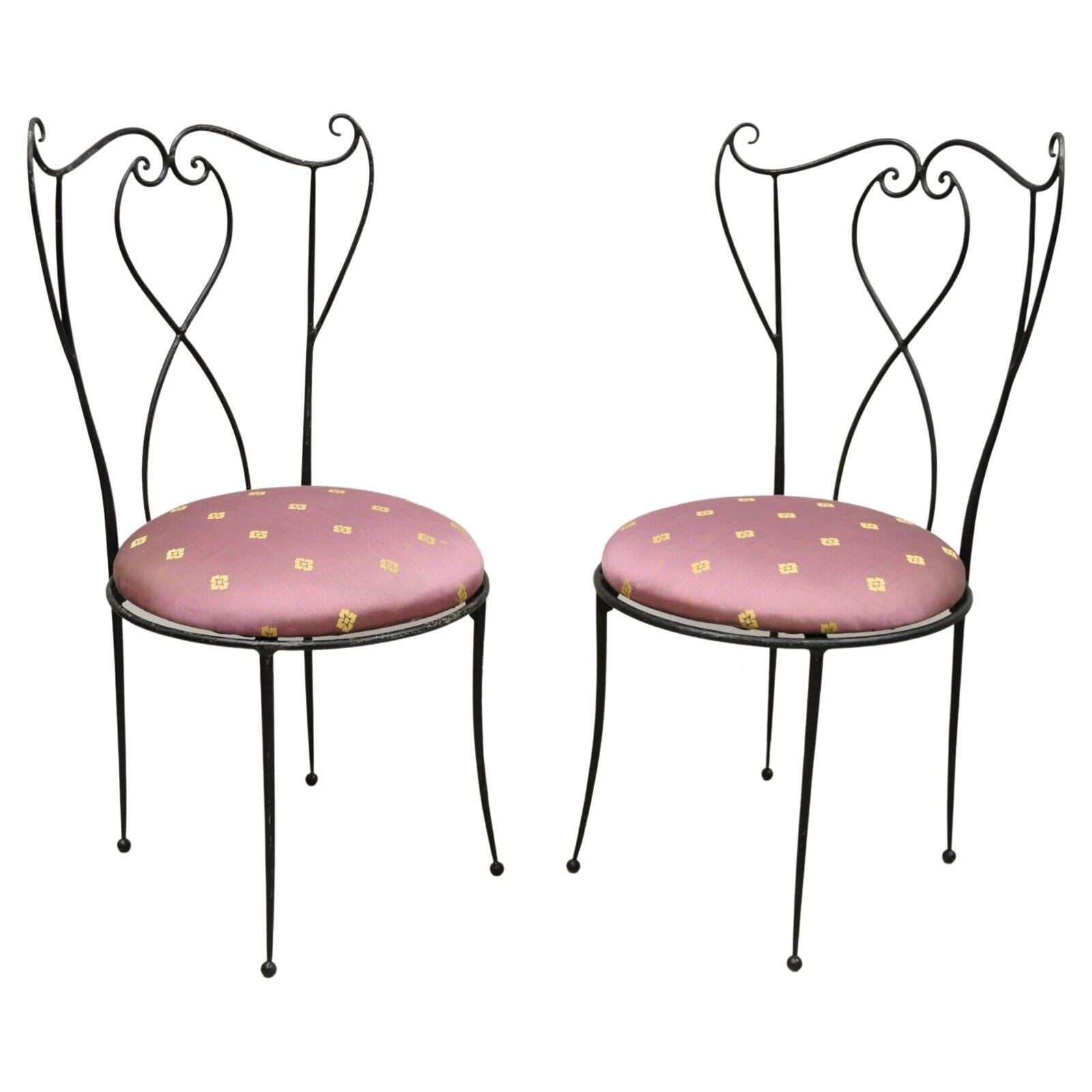 Pair Vtg Salterini Style Mid-Century Modern Wrought Iron Scrolling Side Chairs For Sale