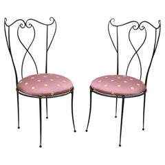 Retro Pair Vtg Salterini Style Mid-Century Modern Wrought Iron Scrolling Side Chairs