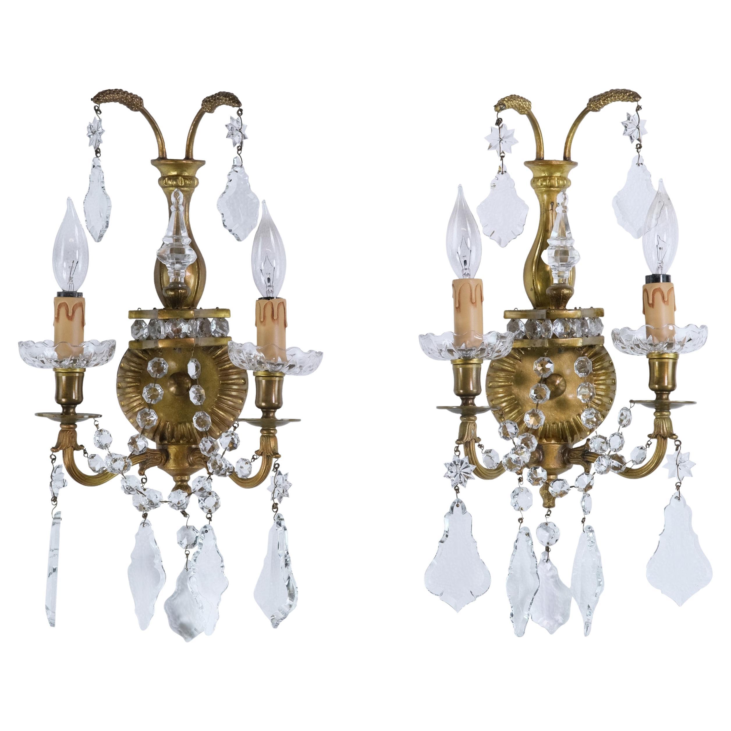 Pair Waldorf Crystal Herbert Hoover Suite Crystal Sconces