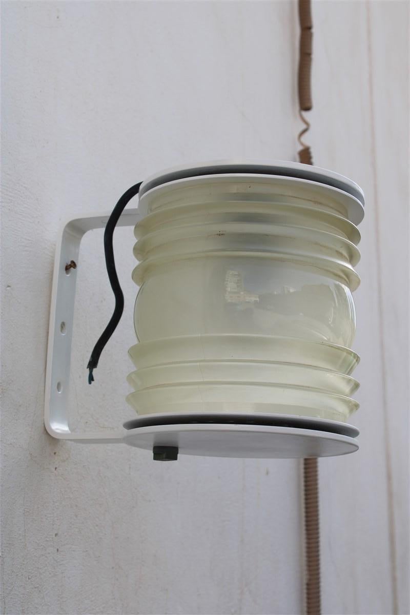 Italian Pair Wall Light Sconces Fresnel Joe Colombo for Oluce 1960 White Made in Italy