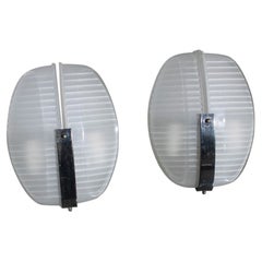 Pair Wall Lights Artemide Vico Magistretti 1960 Model Lambda white Glass