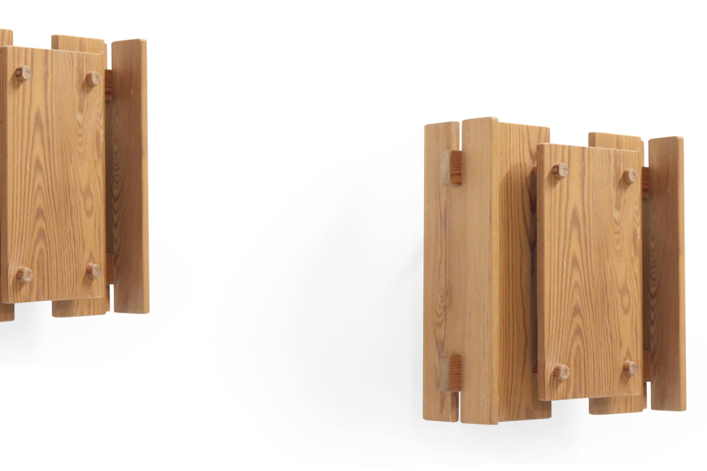 Mid-Century Modern Pair Wall Lights in Pine by Jonas Hidle, 1970s