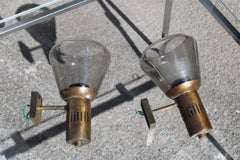 Pair Wall Lights Mid-century Italian Design Brass parts and Murano Glass 1950s