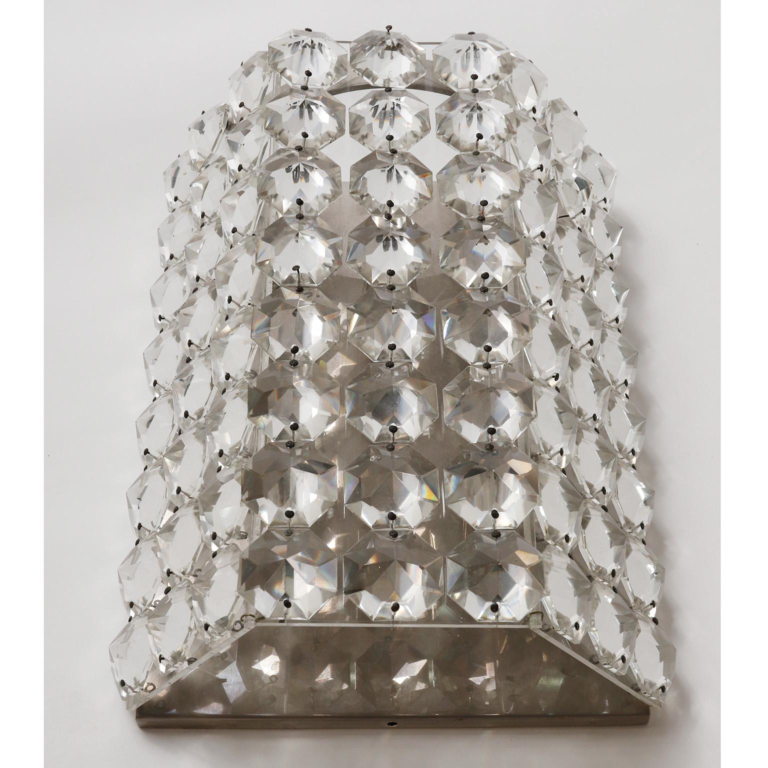 Paar Wandleuchten Sconces, Bakalowits, Nickel Glas Plexiglas, Mitte des Jahrhunderts, 1960 (Moderne der Mitte des Jahrhunderts) im Angebot