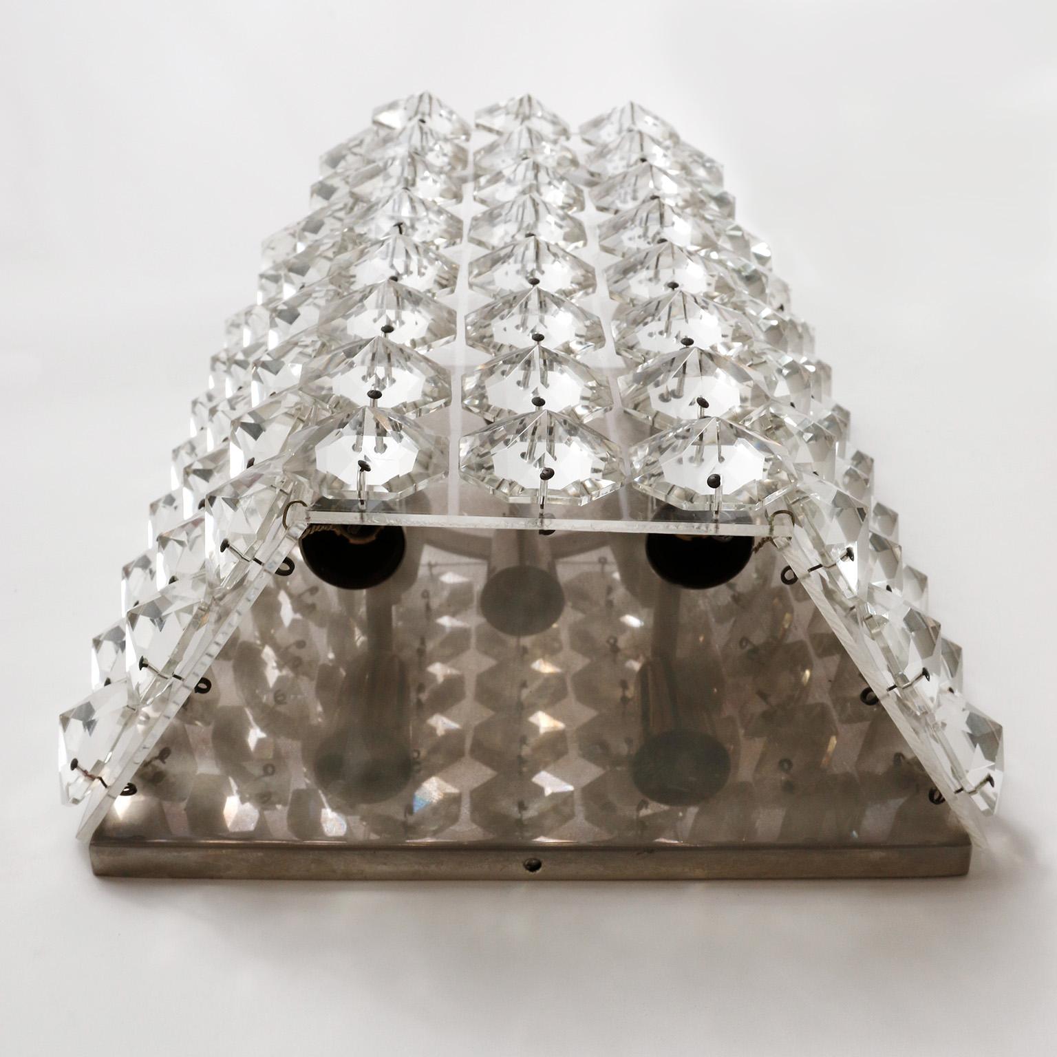 Paar Wandleuchten Sconces, Bakalowits, Nickel Glas Plexiglas, Mitte des Jahrhunderts, 1960 (Österreichisch) im Angebot