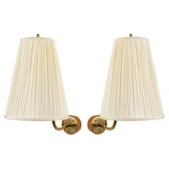 Pair Wall Lights Sconces, Kalmar, Josef Frank, Brass Wood Pleated Shades, 1960
