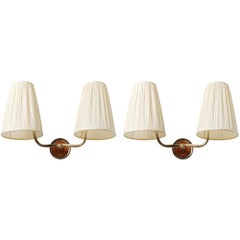 Pair Wall Lights Sconces, Kalmar Josef Frank, Brass Nickel Pleated Shades, 1950s