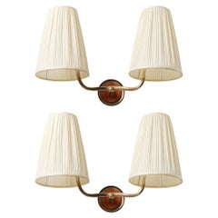 Pair Wall Lights Sconces, Kalmar Josef Frank, Brass Nickel Pleated Shades, 1950s
