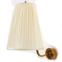Pair Wall Lights Sconces, Kalmar, Josef Frank, Brass Wood Pleated Shades, 1960