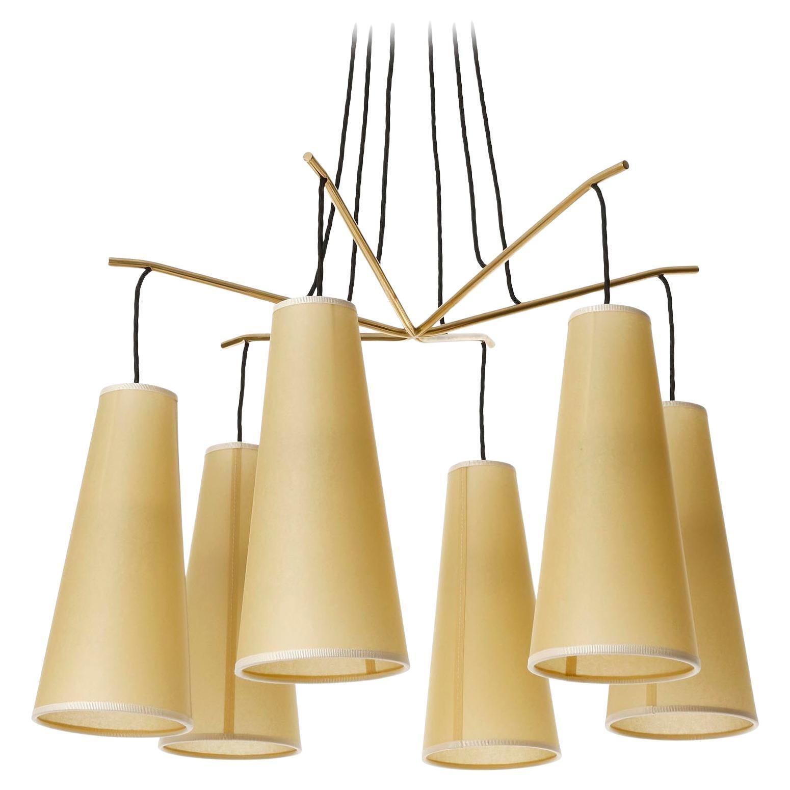 Pair Wall Lights Sconces 'Soldanella', J.T. Kalmar, Brass Parchment Shades, 1960 For Sale 2