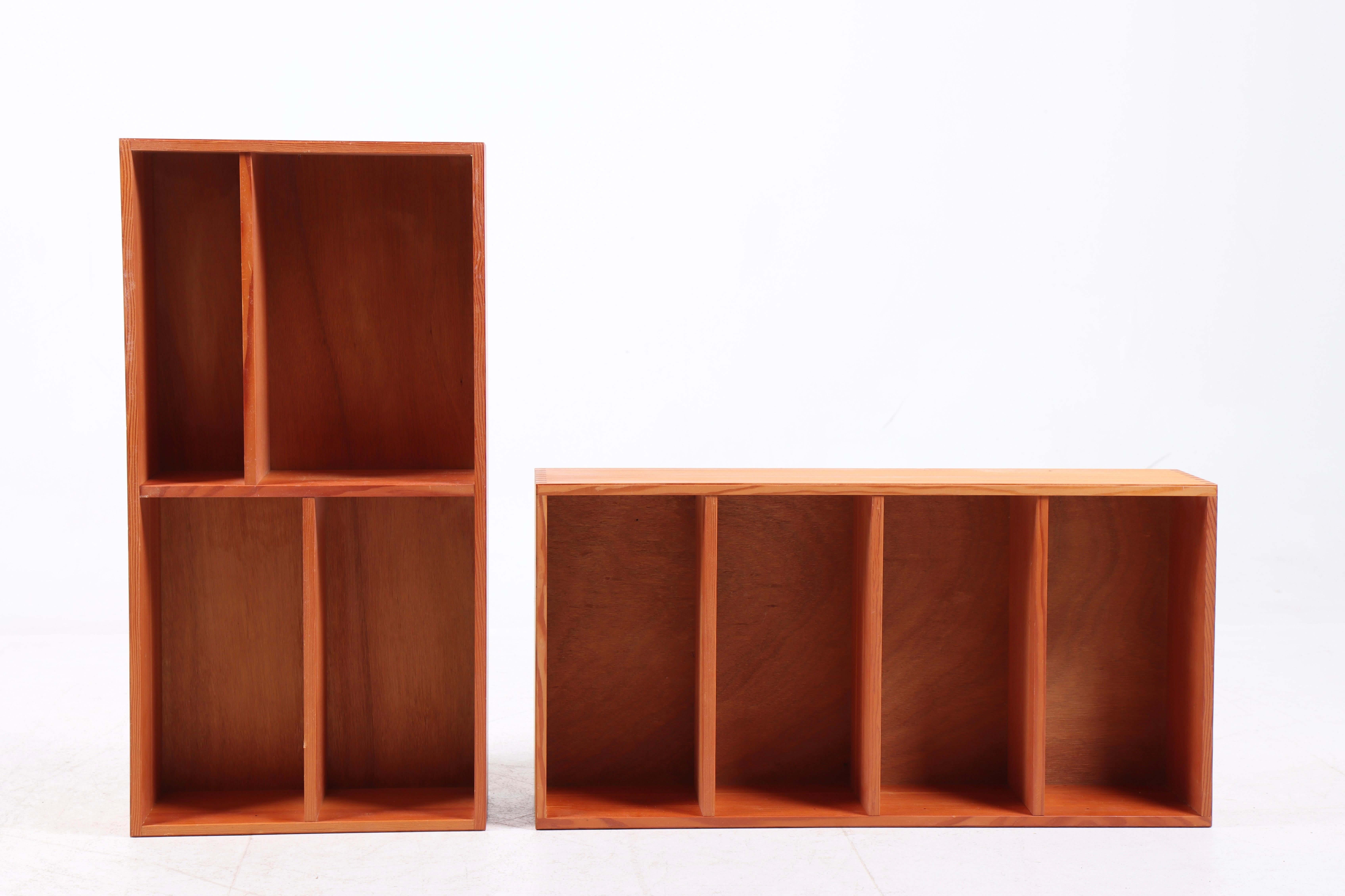 Scandinavian Modern Pair Wall-Mounted Bookcases in Solid Oregon Pine, Made in Denmark, 1970s For Sale