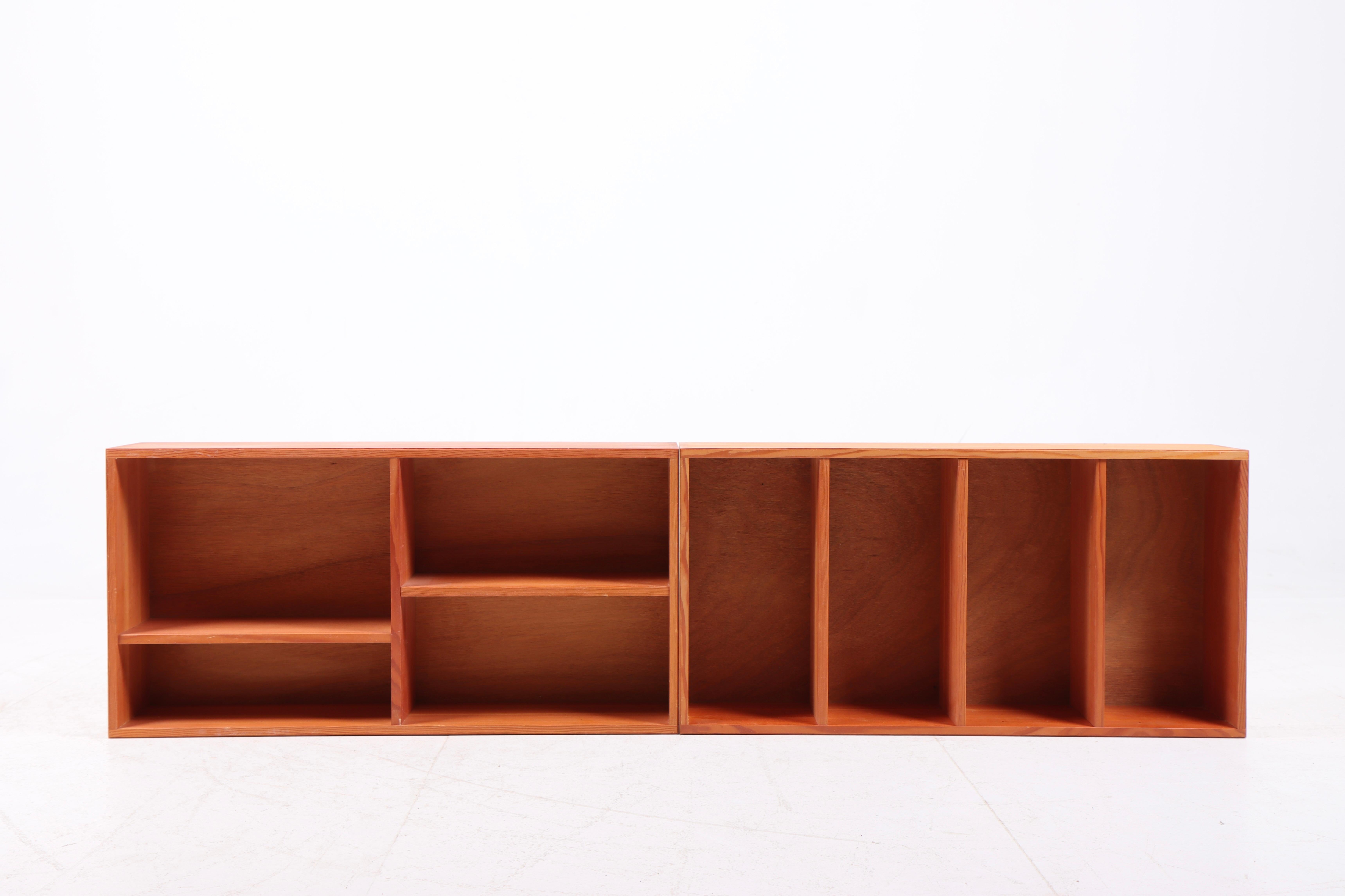 Scandinavian Pair Wall-Mounted Bookcases in Solid Oregon Pine, Made in Denmark, 1970s For Sale