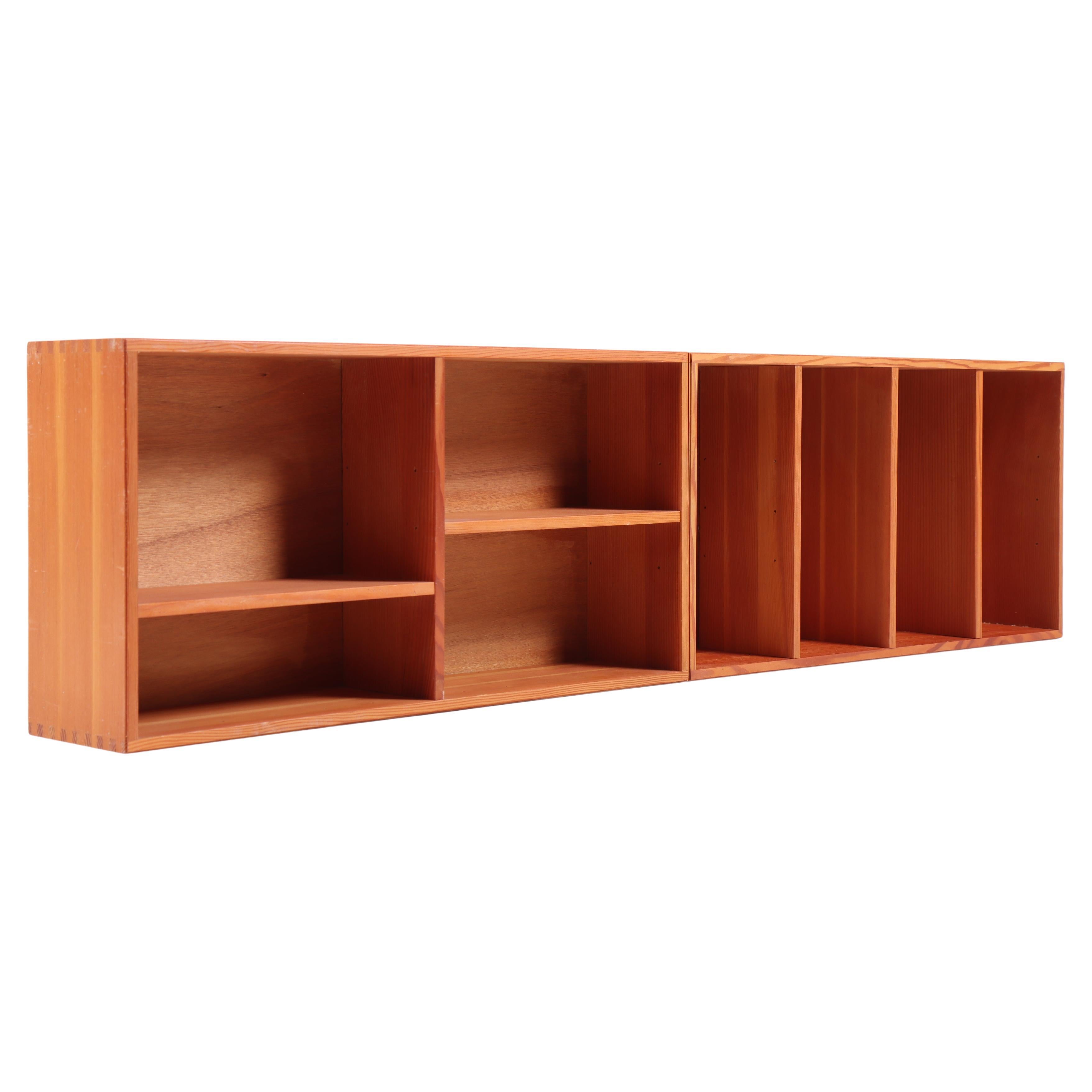 Pair Wall-Mounted Bookcases in Solid Oregon Pine, Made in Denmark, 1970s For Sale
