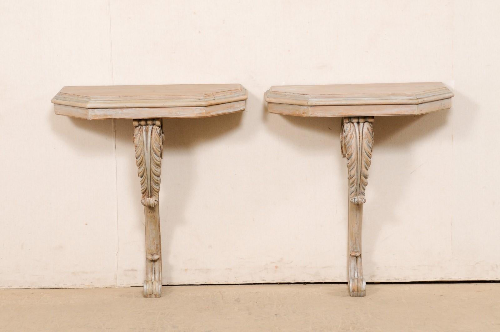 Pair Wall Mounted Consoles 'or Display Shelves' w/ Scrolling-Leaf Carved Legs 4