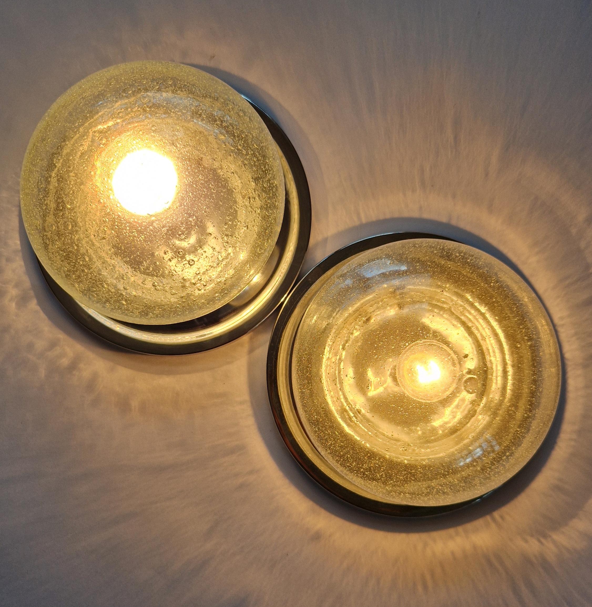 Mid-Century Modern Pair Wall or Ceiling Lamps, Flush Mount, Karl Lenz, Germany, 1970s For Sale