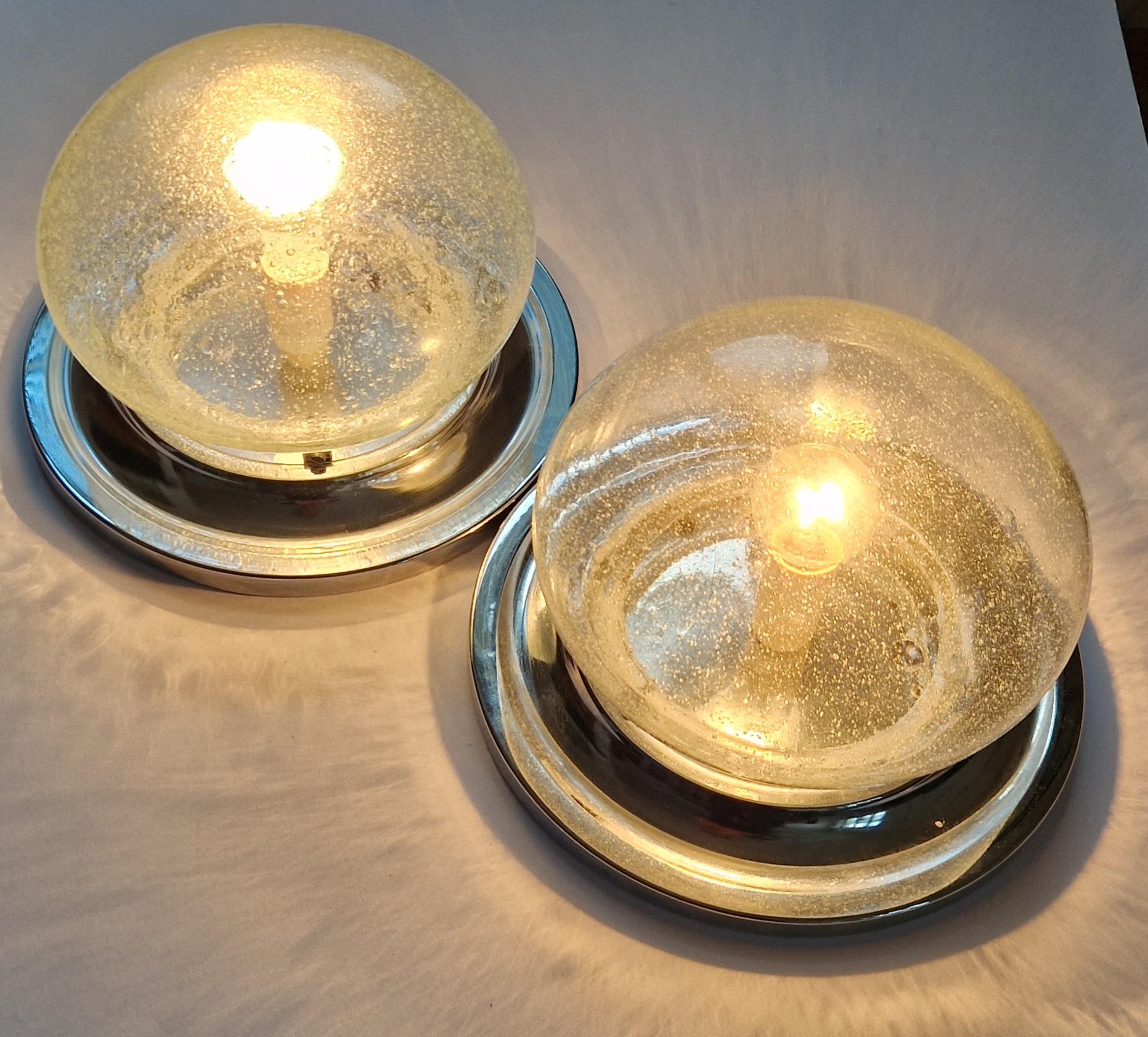Late 20th Century Pair Wall or Ceiling Lamps, Flush Mount, Karl Lenz, Germany, 1970s For Sale