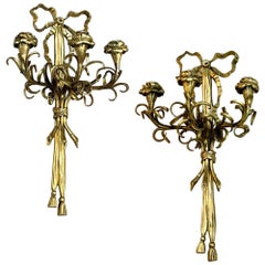 Pair of Wall Sconces, 19th Century French Louis XVI Gilded Bronze