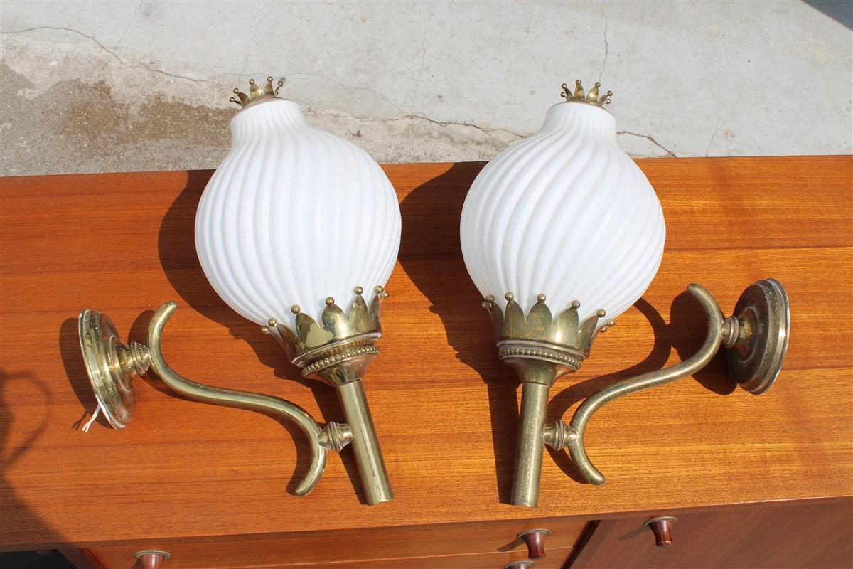Pair Wall Sconces Angelo Lelii for Arredoluce Monza 1961 Tortiglioni Gold Brass For Sale 8