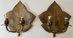 Mid-Century Modern Brass Wall Sconces, Leaf Design, Italian Pair