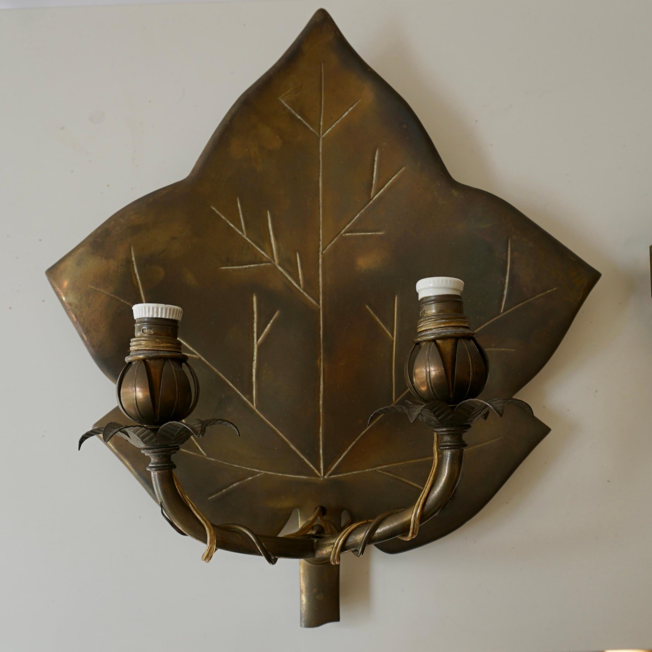 Italian Pair Wall Sconces in the Shape of Leaves For Sale