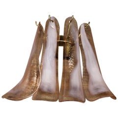 Wall Sconces La Murrina Italian Design Pink Color Leaves Brass Gold 1970s, Pair