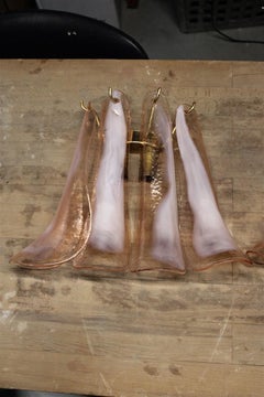 Wall Sconces La Murrina Italian Design Pink Color Leaves Brass Gold 1970s, Pair