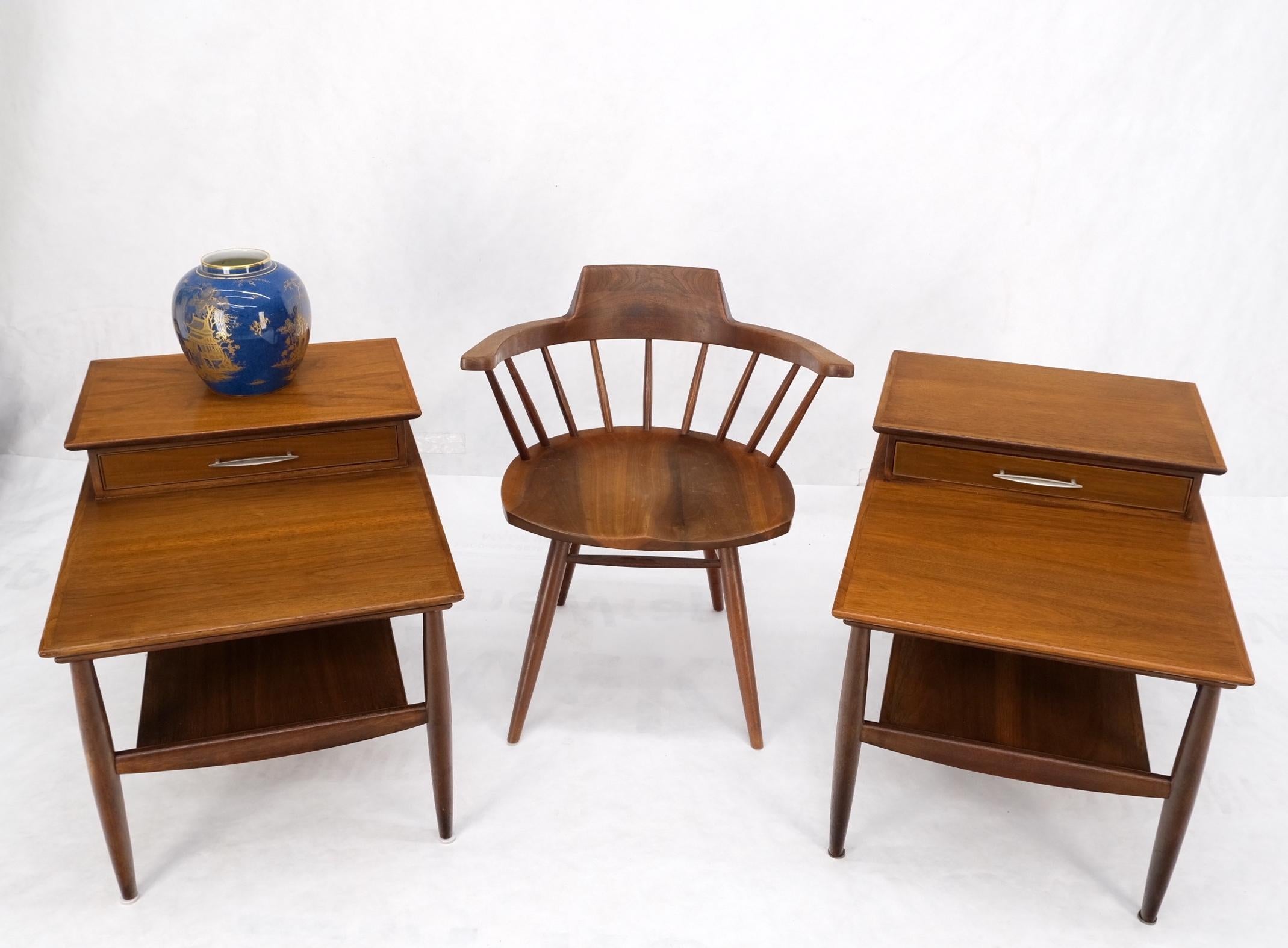 Pair Walnut American Mid-Century Modern One Drawer Step End Tables Stands Mint! For Sale 2