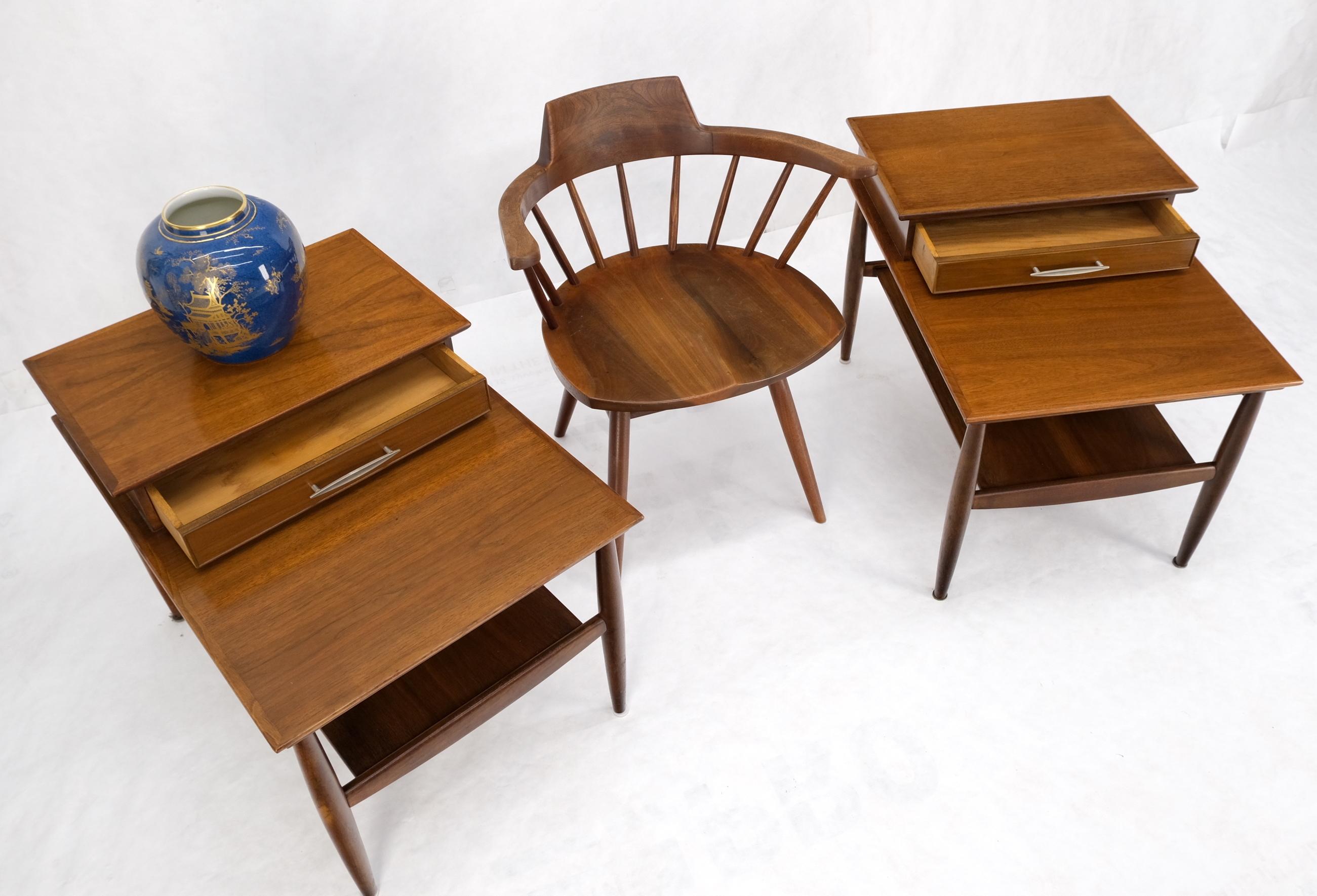 Pair Walnut American Mid-Century Modern One Drawer Step End Tables Stands Mint! For Sale 5