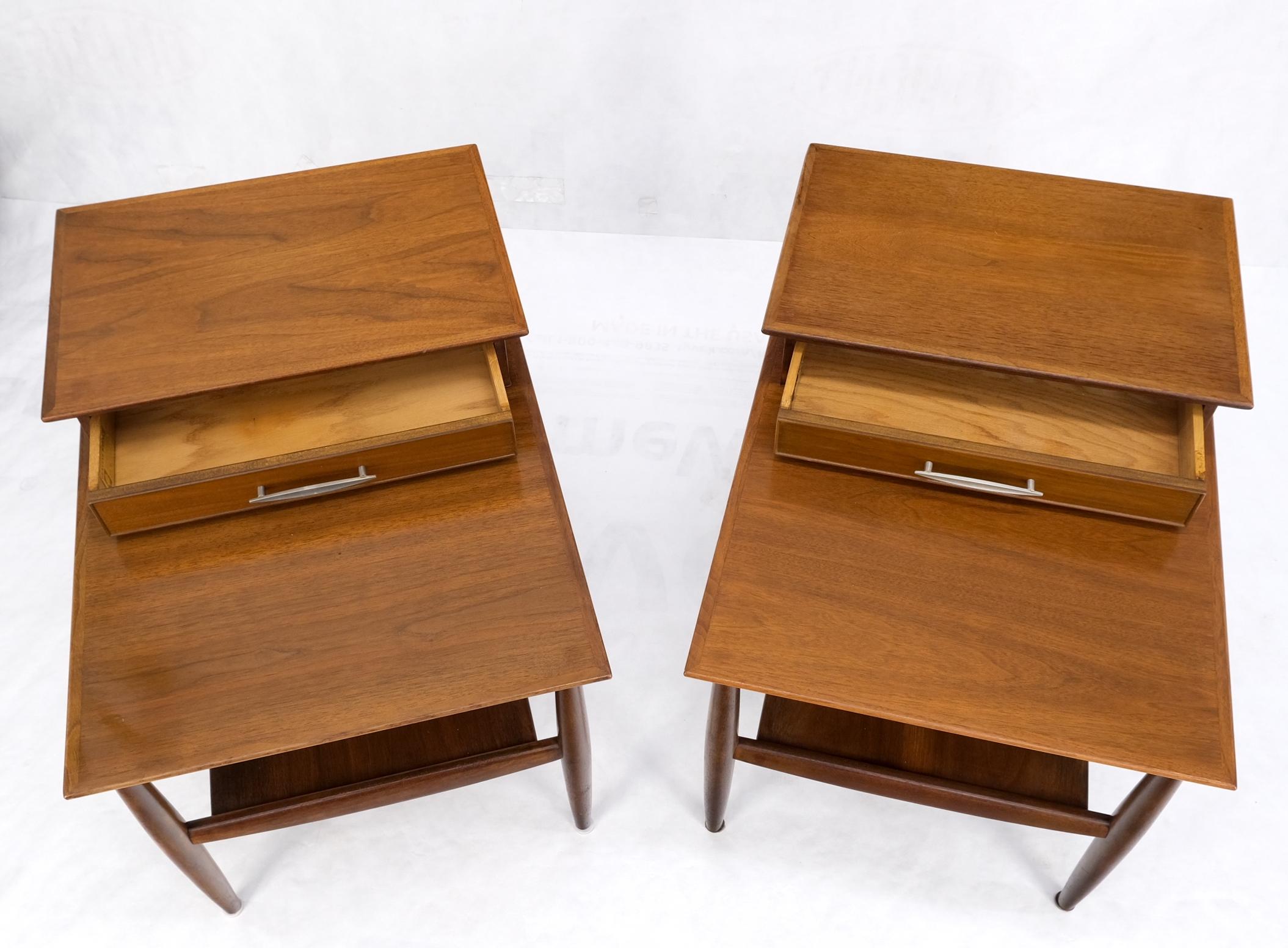 Pair Walnut American Mid-Century Modern One Drawer Step End Tables Stands Mint! For Sale 8