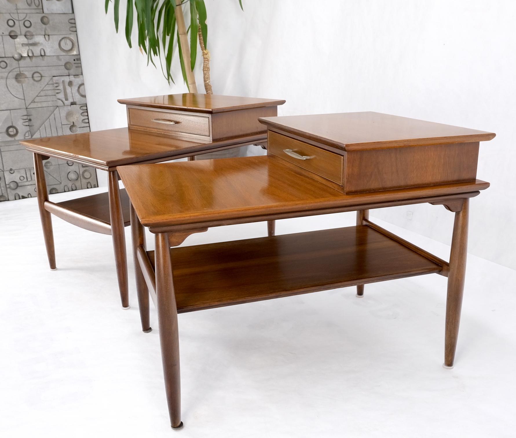 Pair Walnut American Mid-Century Modern One Drawer Step End Tables Stands Mint! For Sale 9
