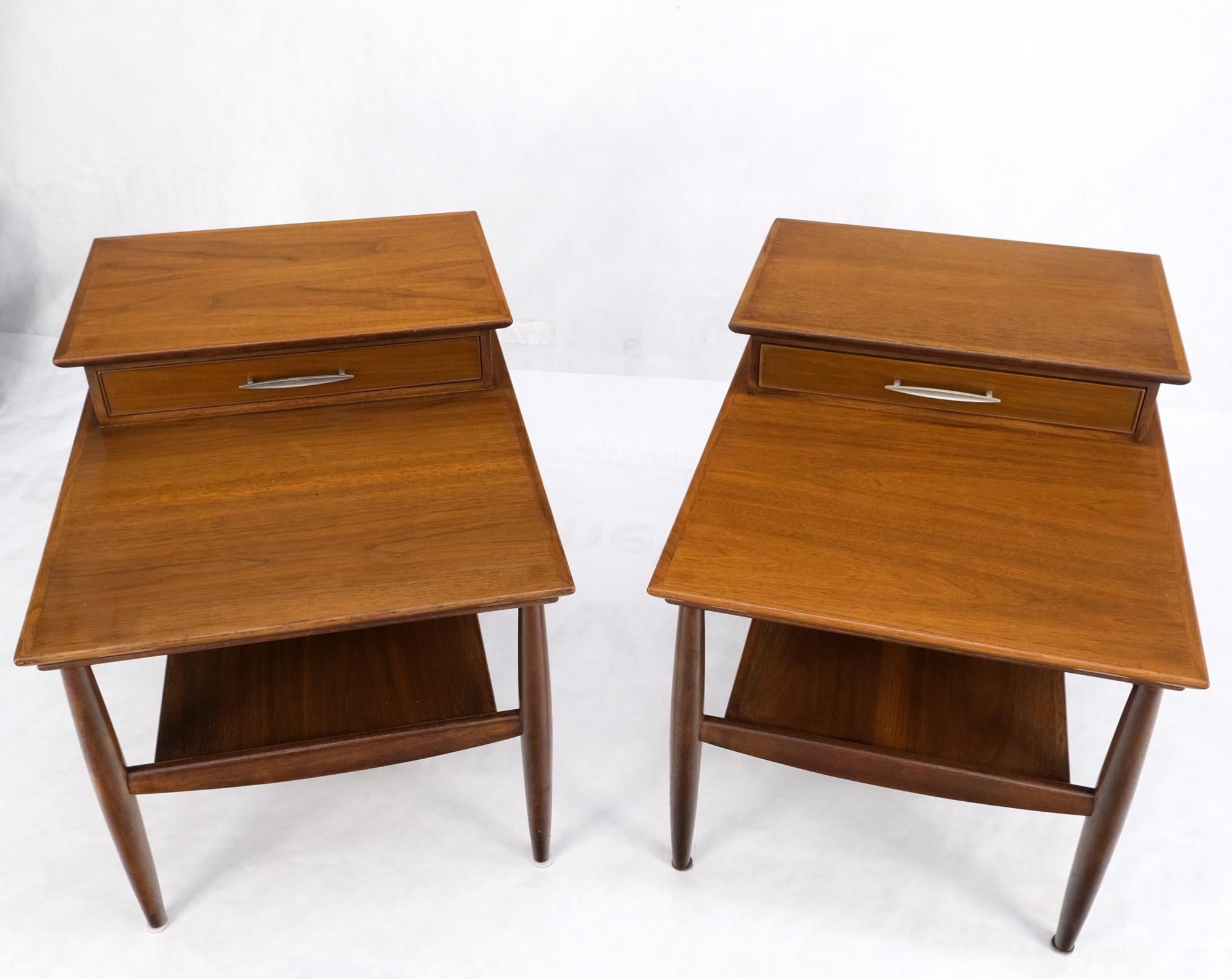 Pair Walnut American Mid-Century Modern One Drawer Step End Tables Stands Mint! For Sale 10
