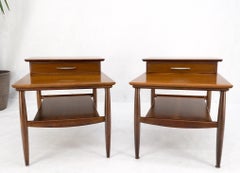 Pair Walnut American Mid-Century Modern One Drawer Step End Tables Stands Mint!