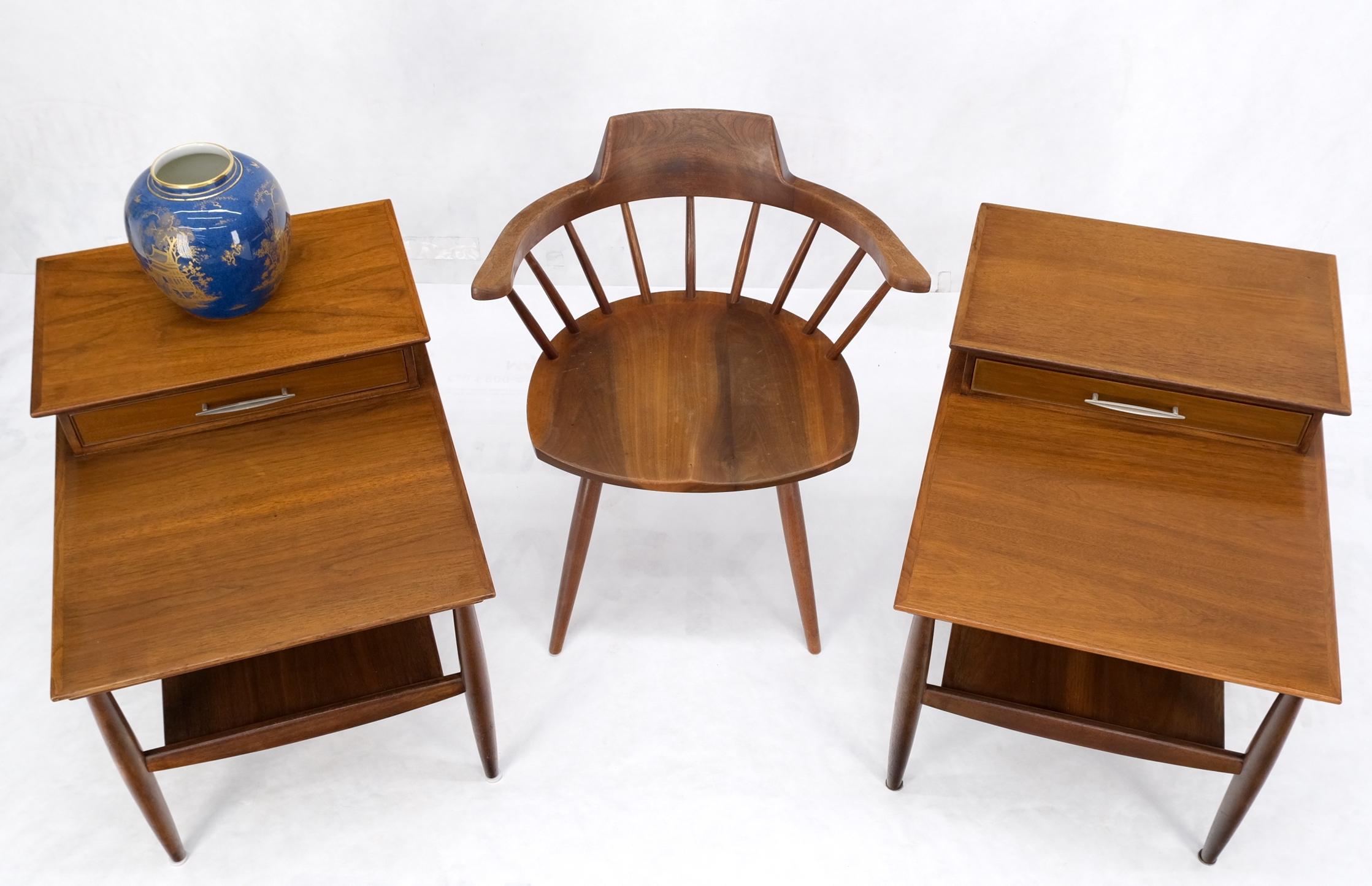 Pair Walnut American Mid-Century Modern One Drawer Step End Tables Stands Mint! For Sale 11