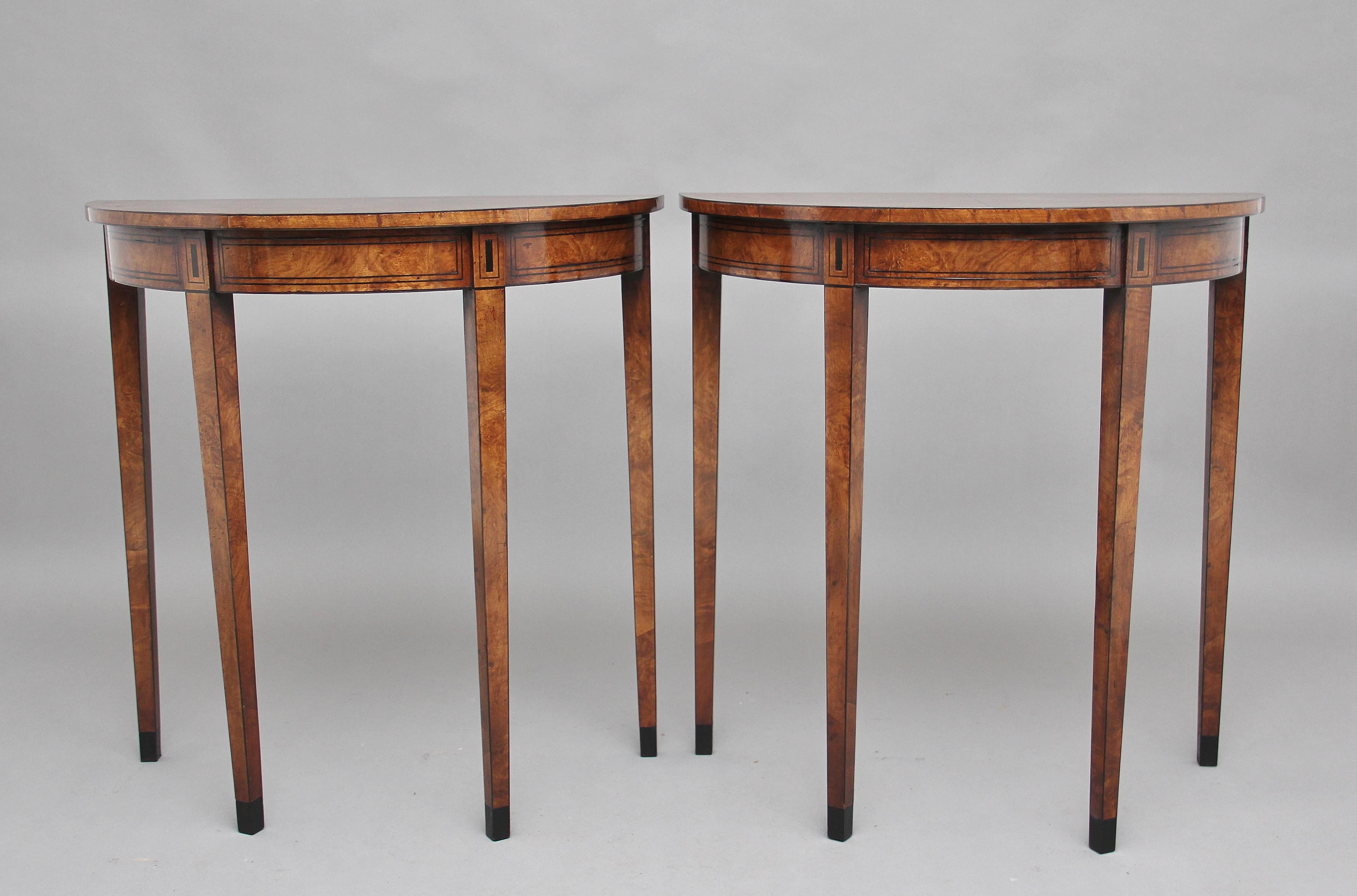 Georgian Pair of Walnut and Ebony Inlaid Console Tables