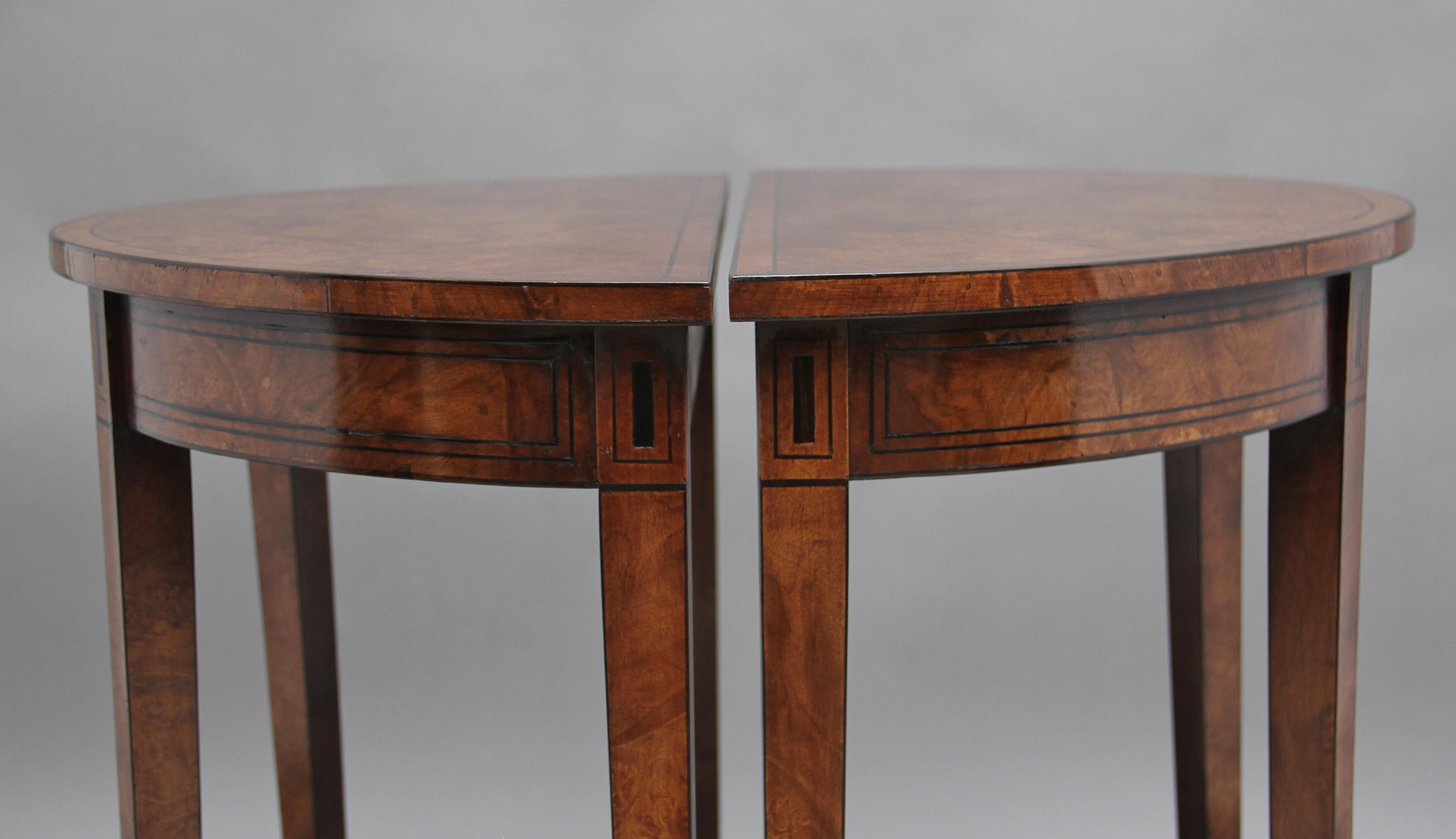 Inlay Pair of Walnut and Ebony Inlaid Console Tables