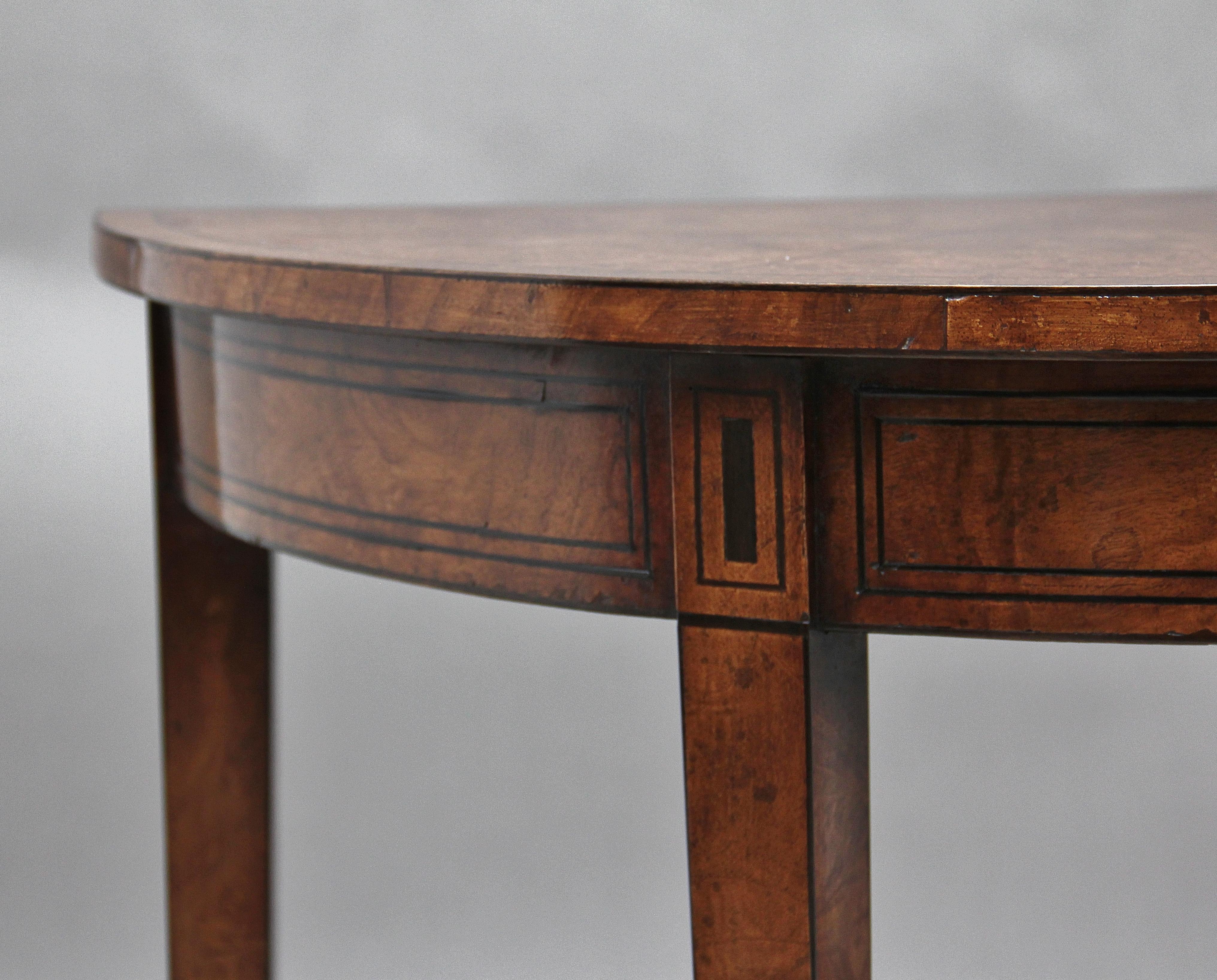 Contemporary Pair of Walnut and Ebony Inlaid Console Tables