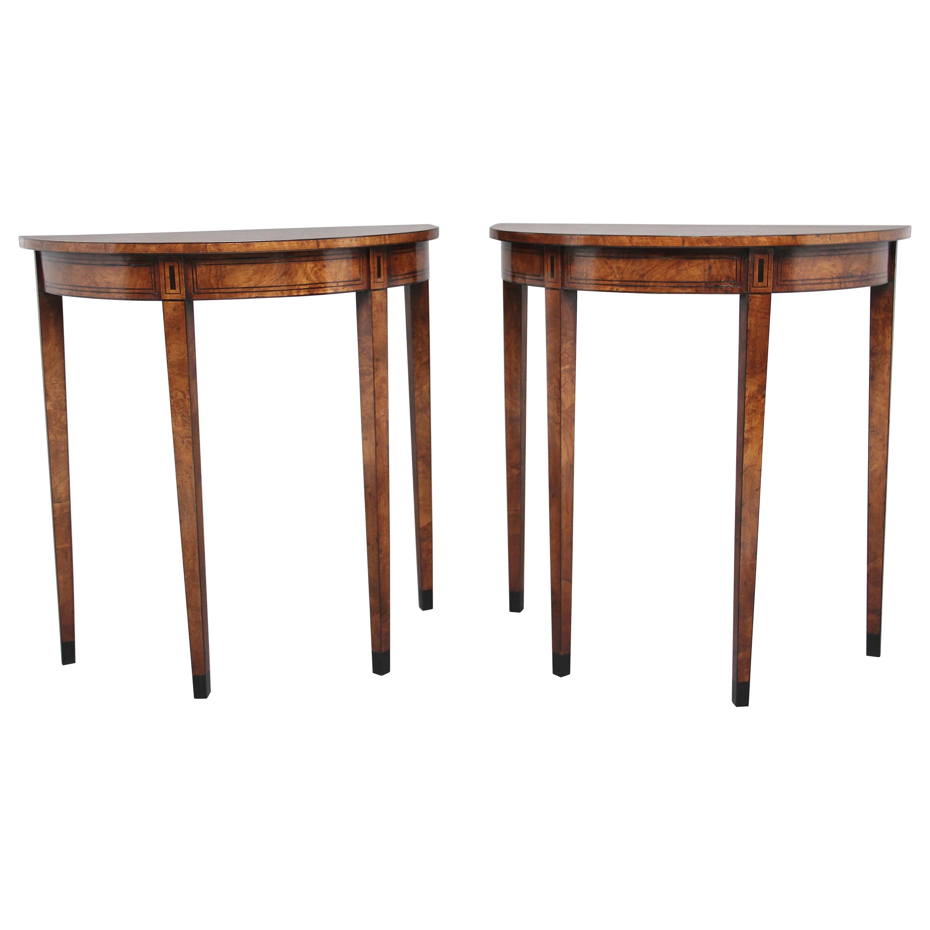 Pair of Walnut and Ebony Inlaid Console Tables