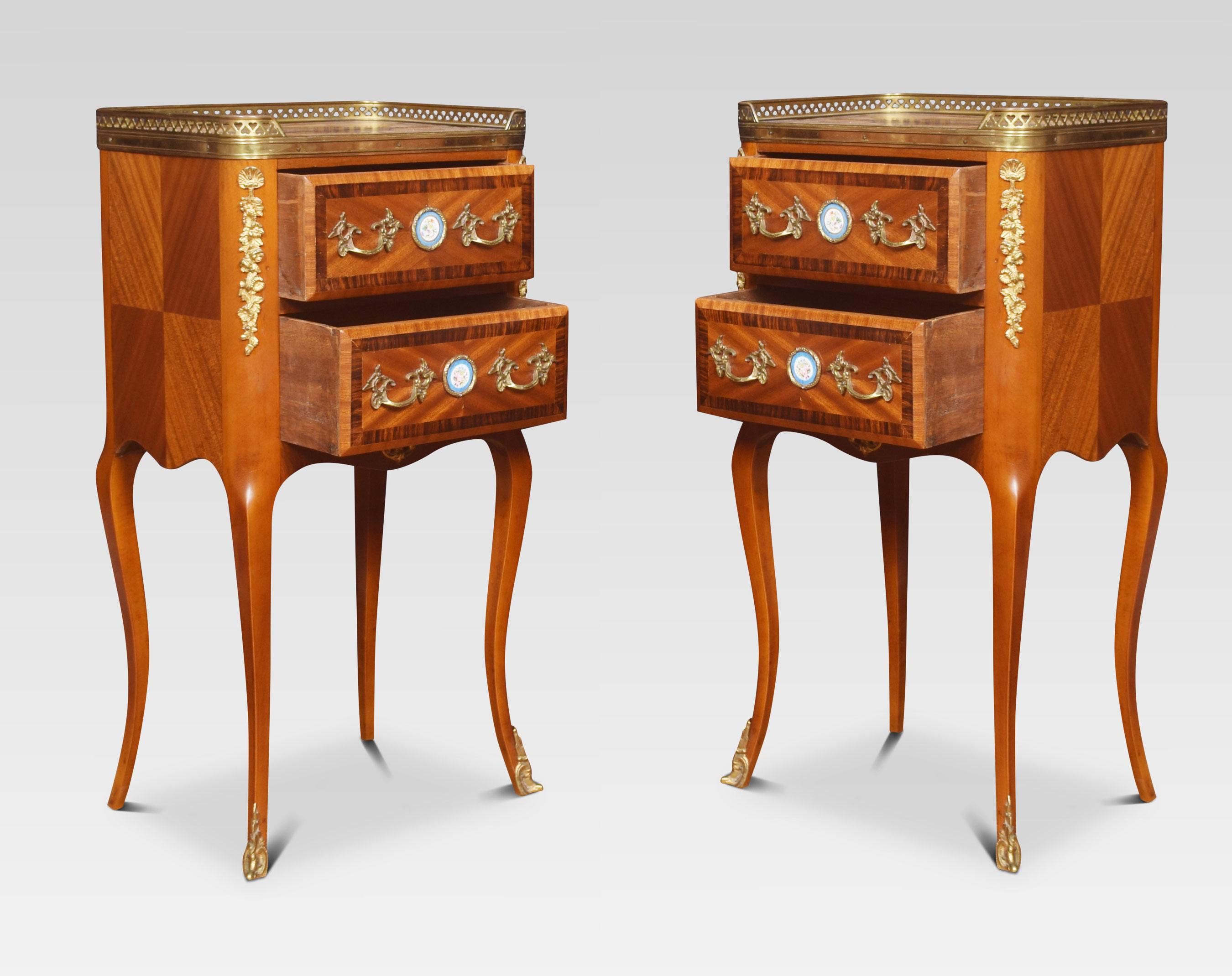 Pair Walnut and Gilt Metal Bedside Cabinets In Good Condition In Cheshire, GB