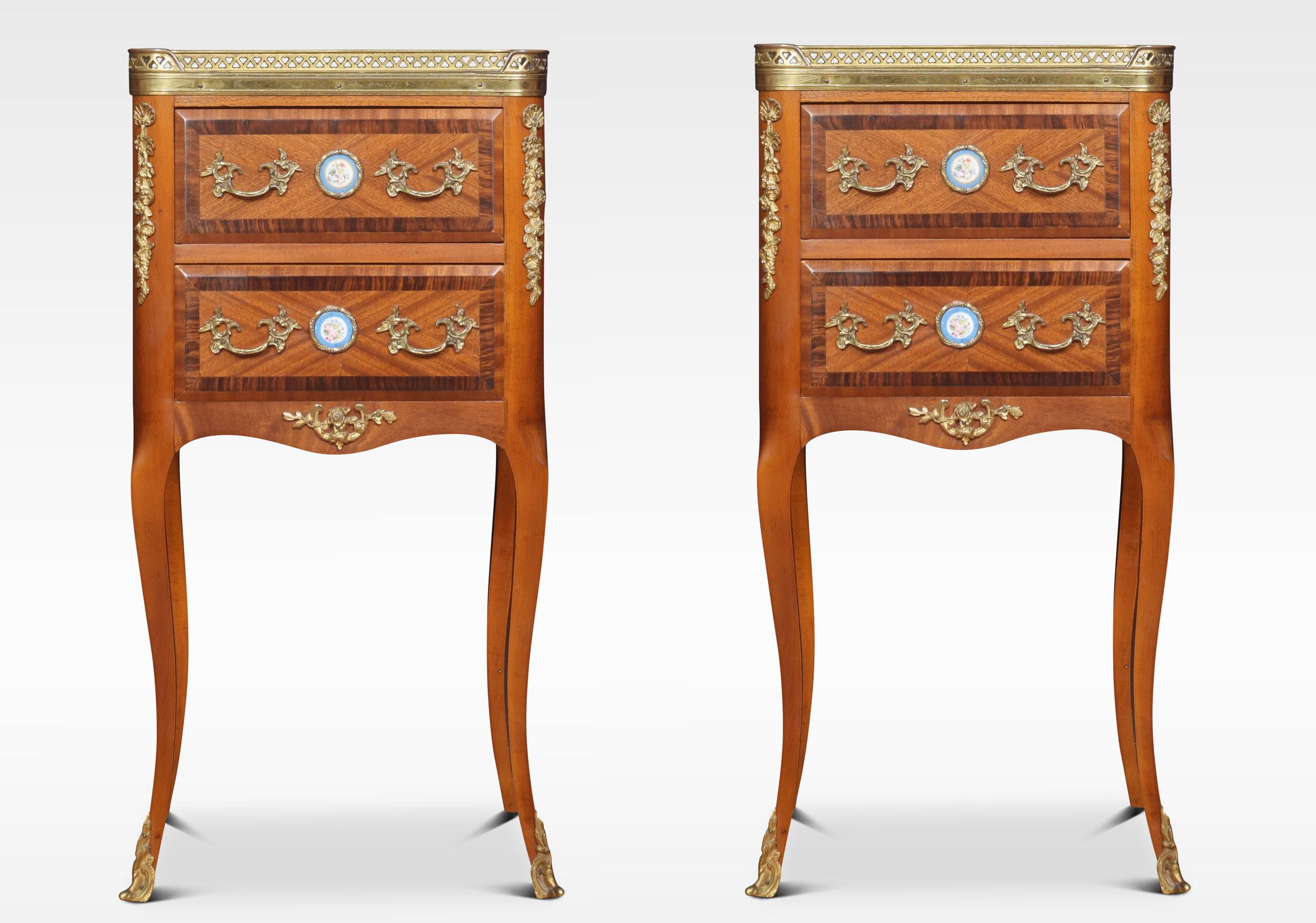20th Century Pair Walnut and Gilt Metal Bedside Cabinets