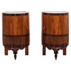 Pair walnut and marble Art Deco Nightstands, Italy 1920s