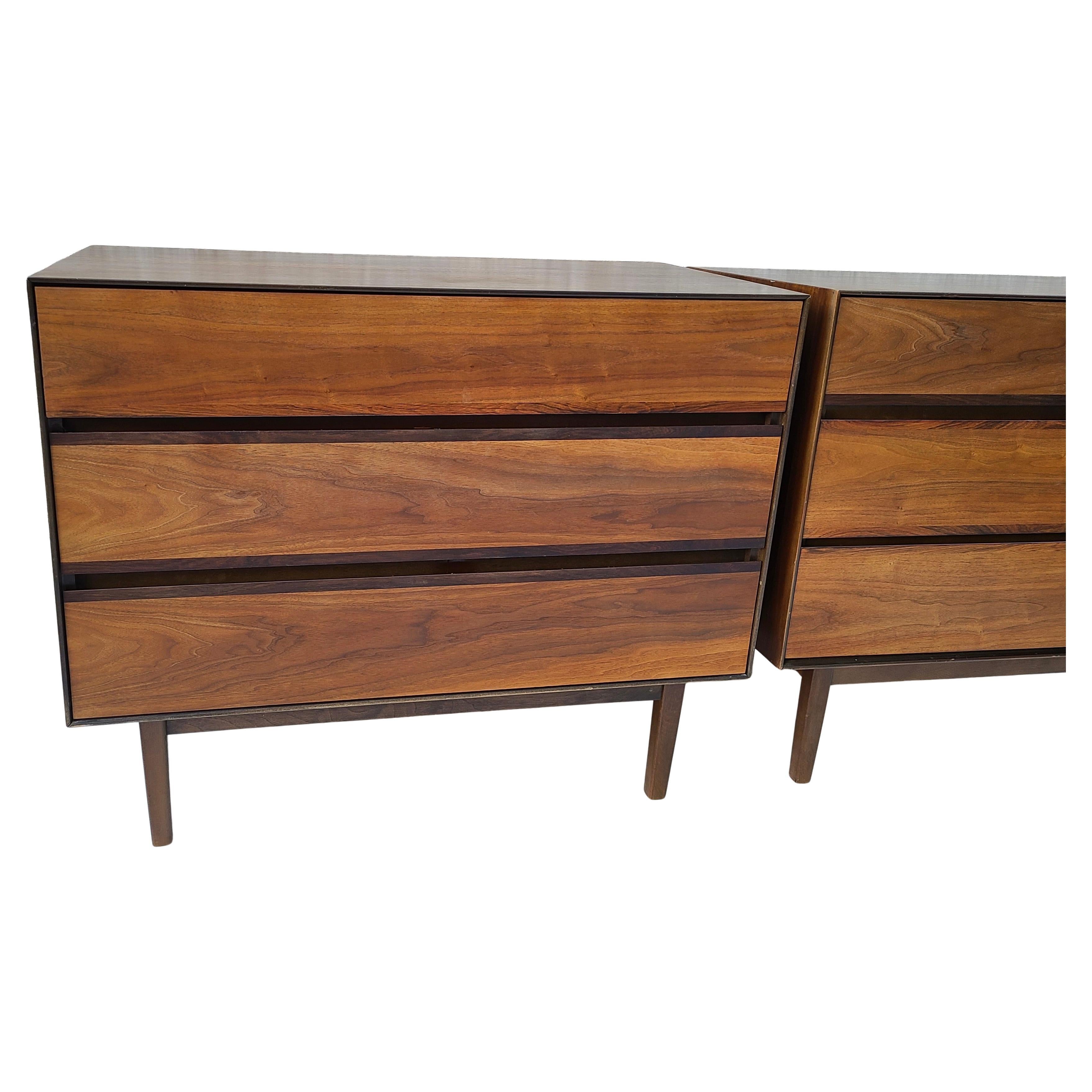 Pair Walnut and Rosewood 3 Drawer Chests by Stanley For Sale 7
