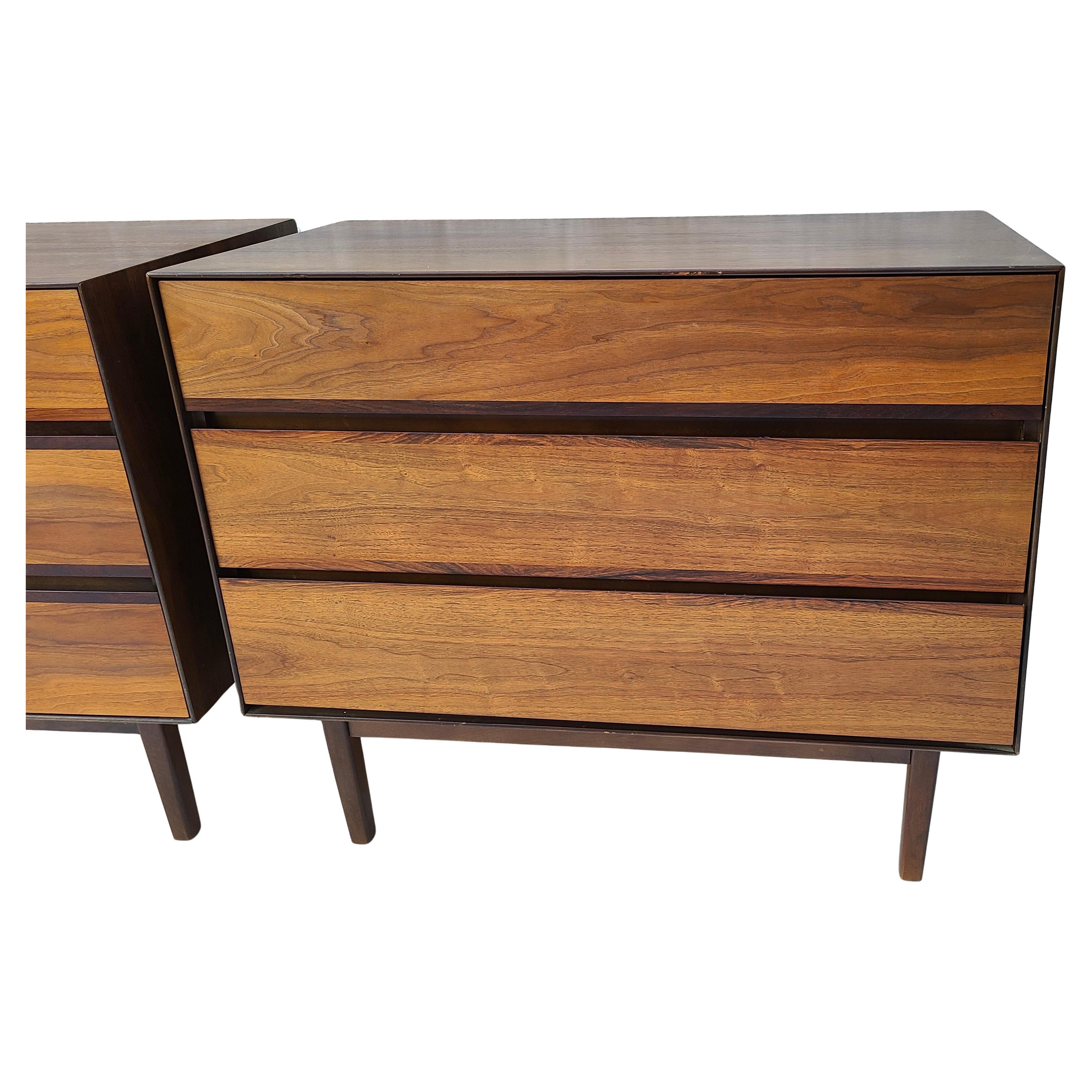 Pair Walnut and Rosewood 3 Drawer Chests by Stanley For Sale 8
