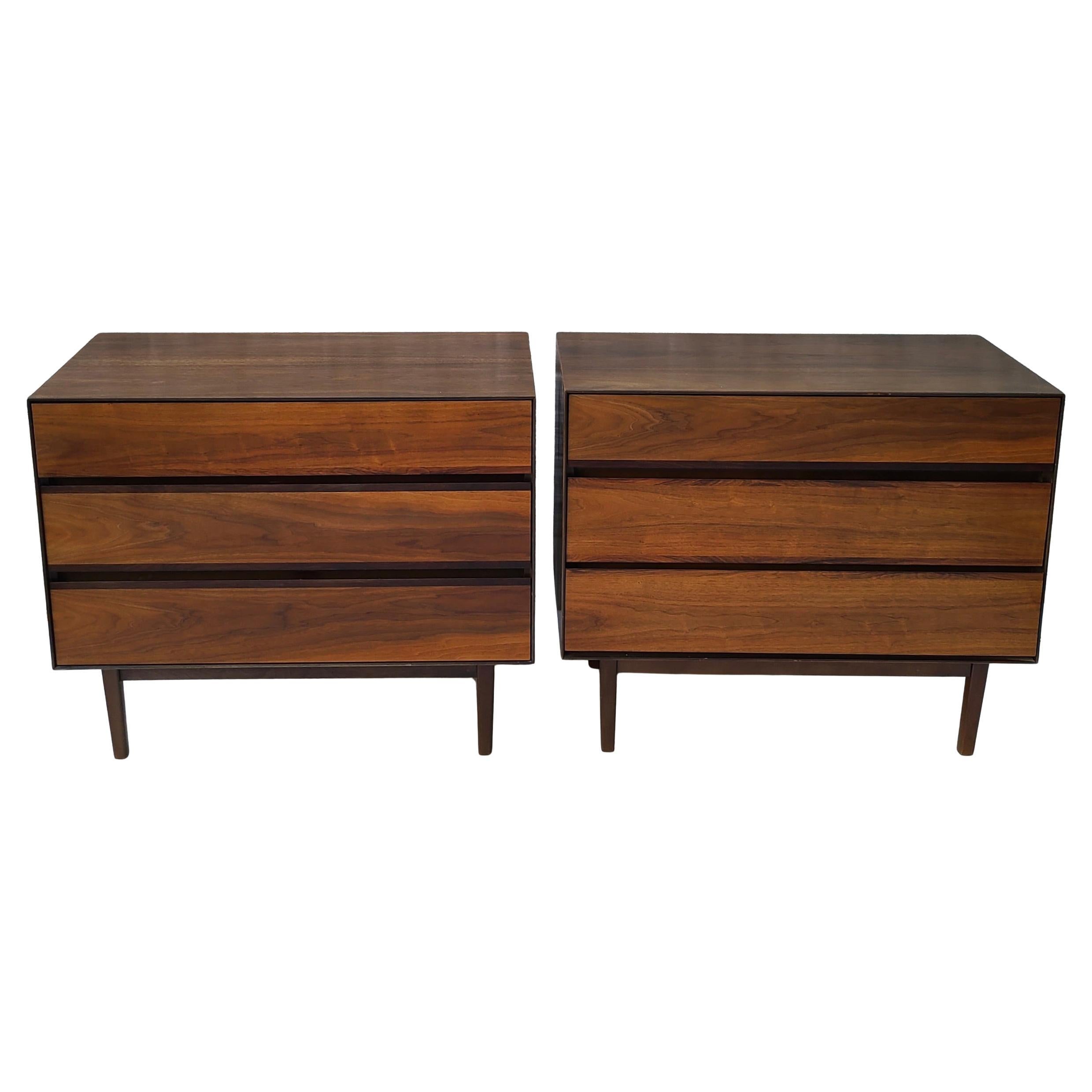 Pair Walnut and Rosewood 3 Drawer Chests by Stanley For Sale 9