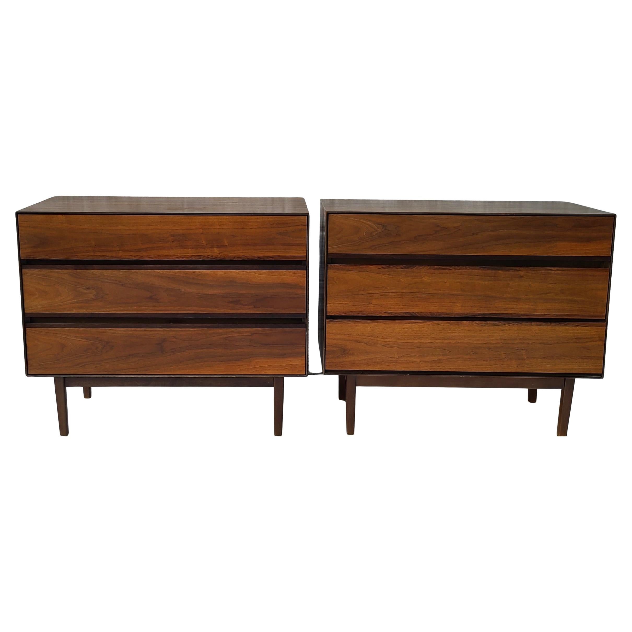 Pair Walnut and Rosewood 3 Drawer Chests by Stanley For Sale 10
