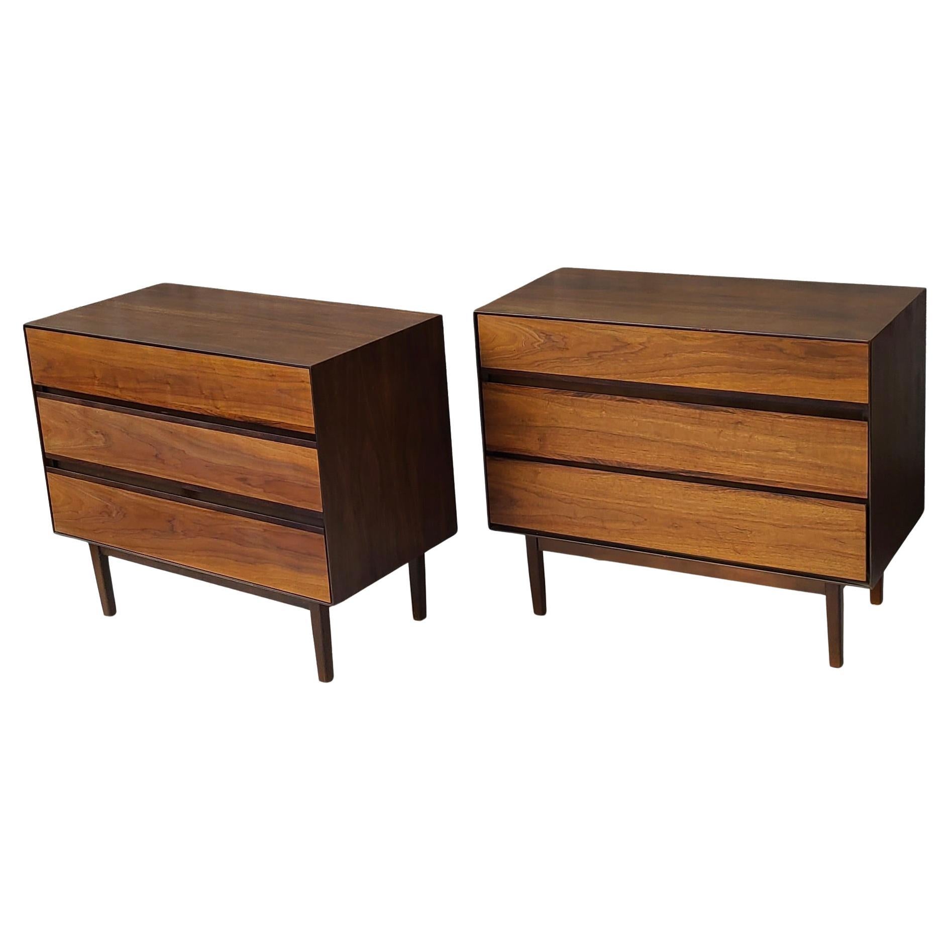 Pair Walnut and Rosewood 3 Drawer Chests by Stanley For Sale 1