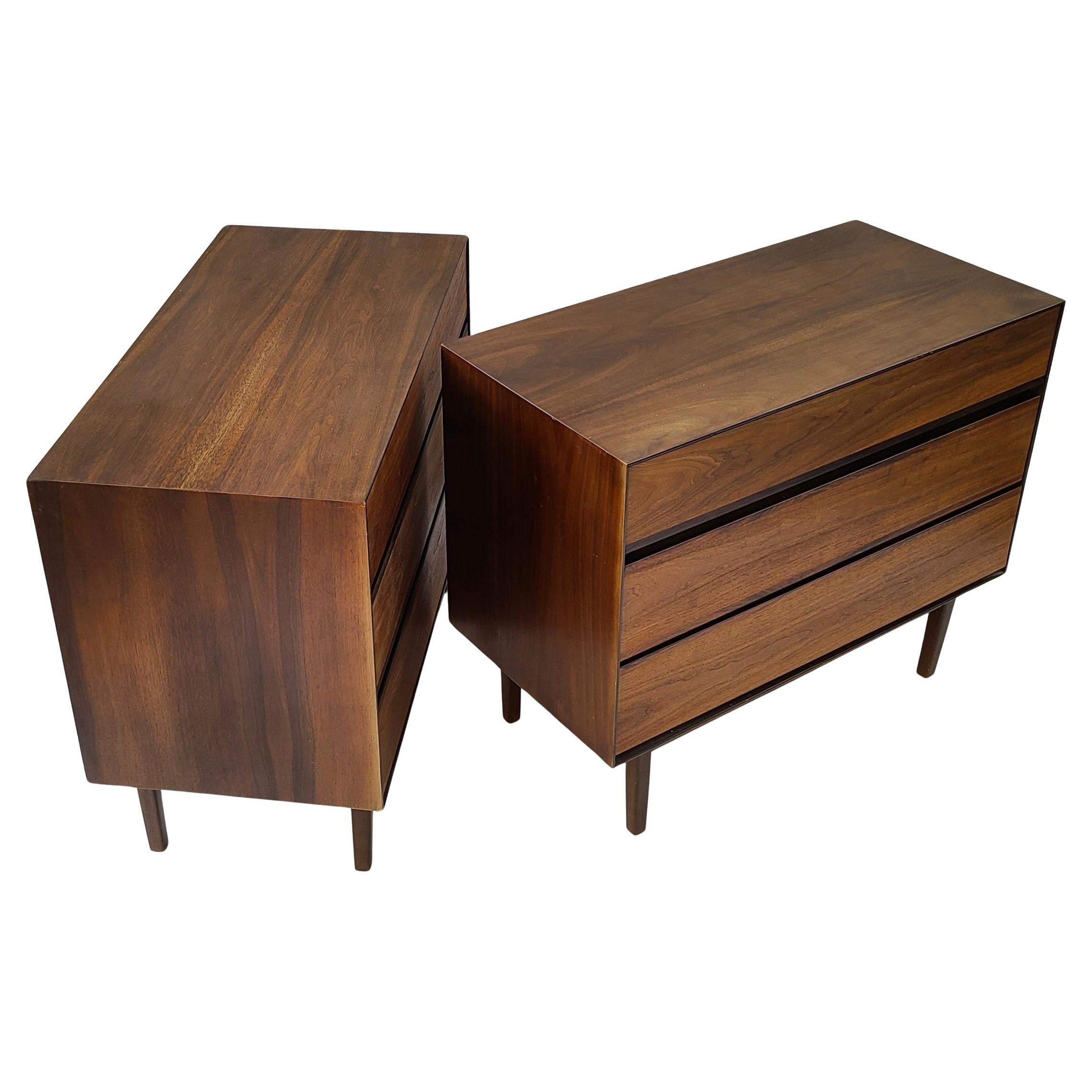 Pair Walnut and Rosewood 3 Drawer Chests by Stanley For Sale 2
