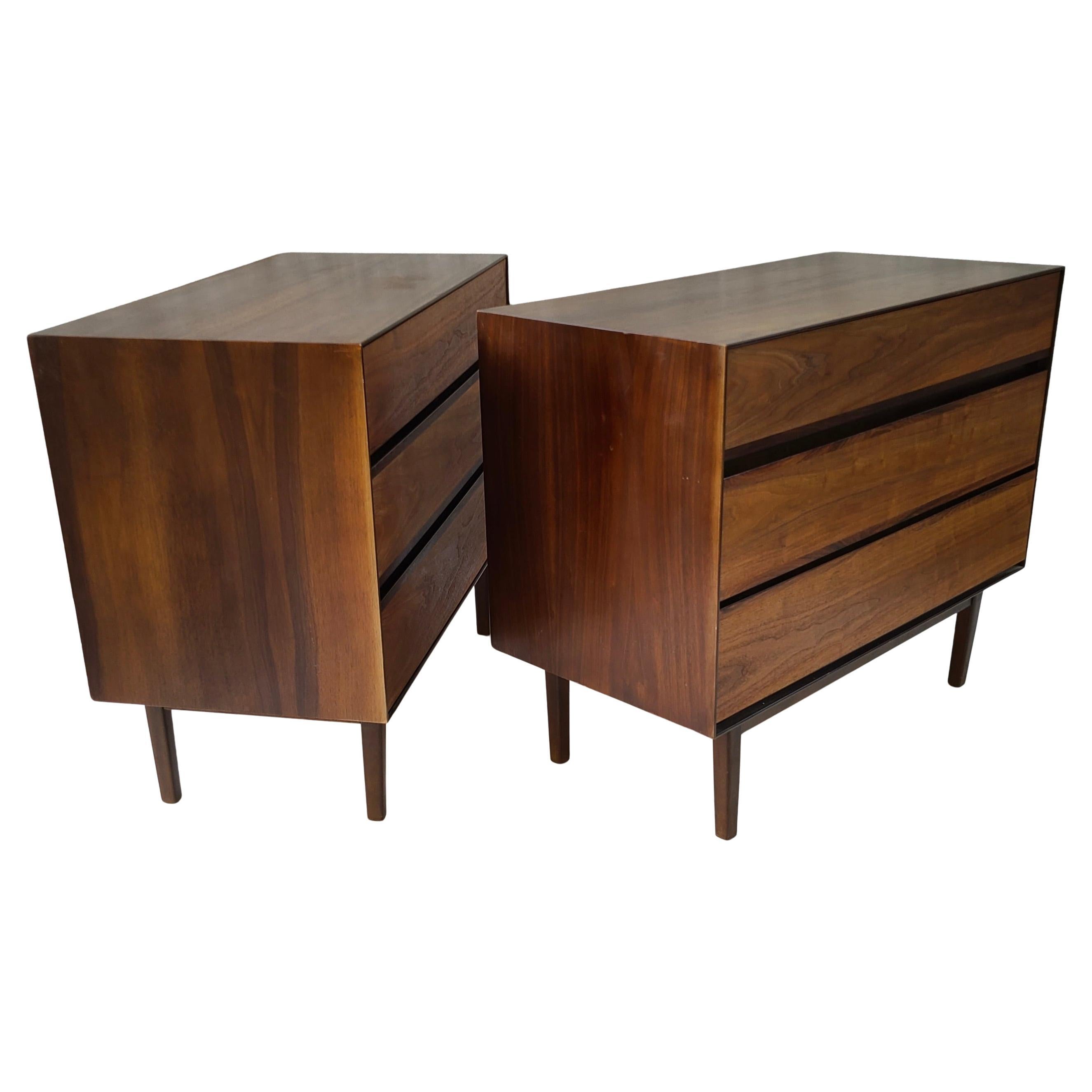 Pair Walnut and Rosewood 3 Drawer Chests by Stanley For Sale 4