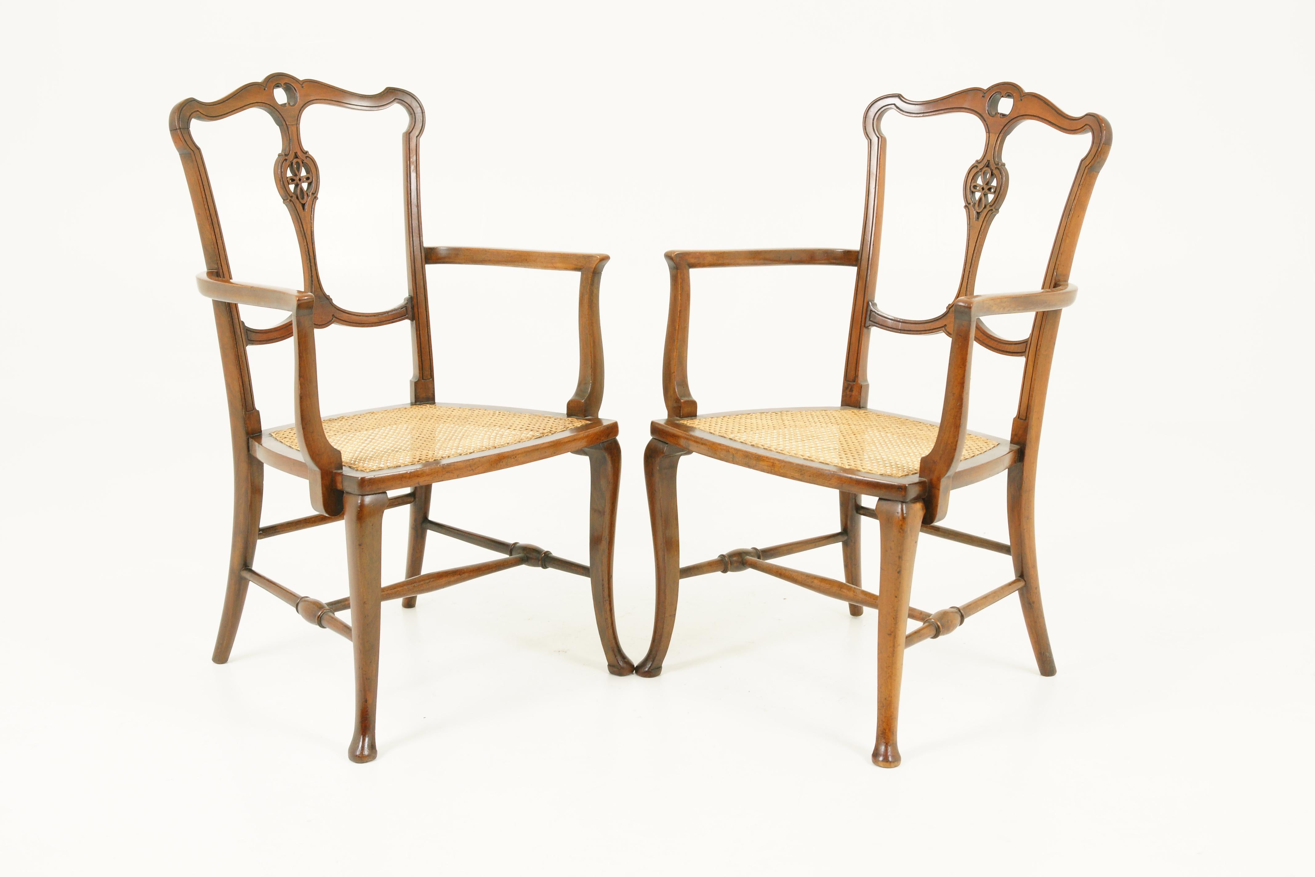 Antique Walnut Armchairs, Pair of Armchairs, Caned Seats, Scotland 1920, B1700 5